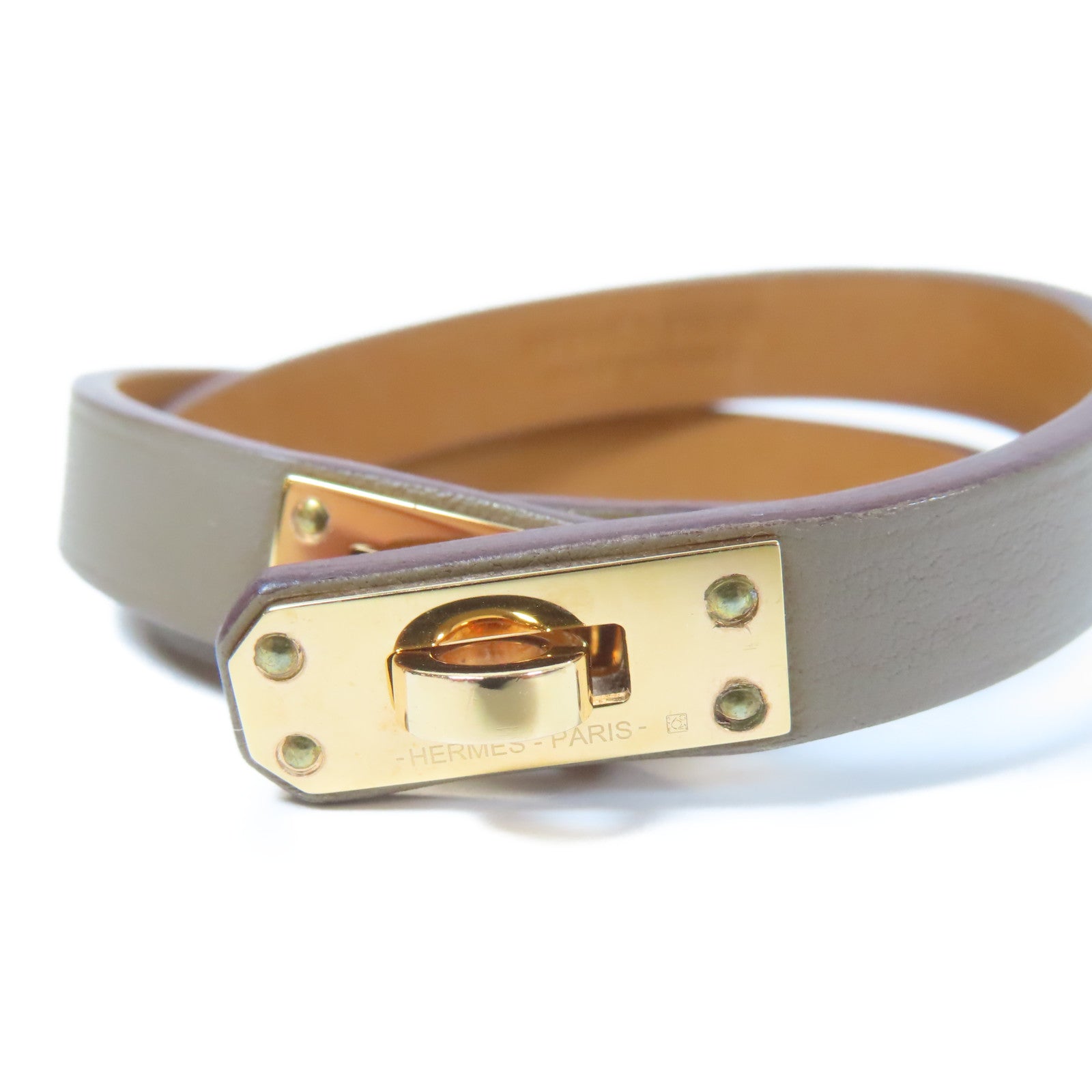 HERMES Swift皮革Mini Double Tour Bracelet金扣手鐲Etoupe(T2)/大象灰色