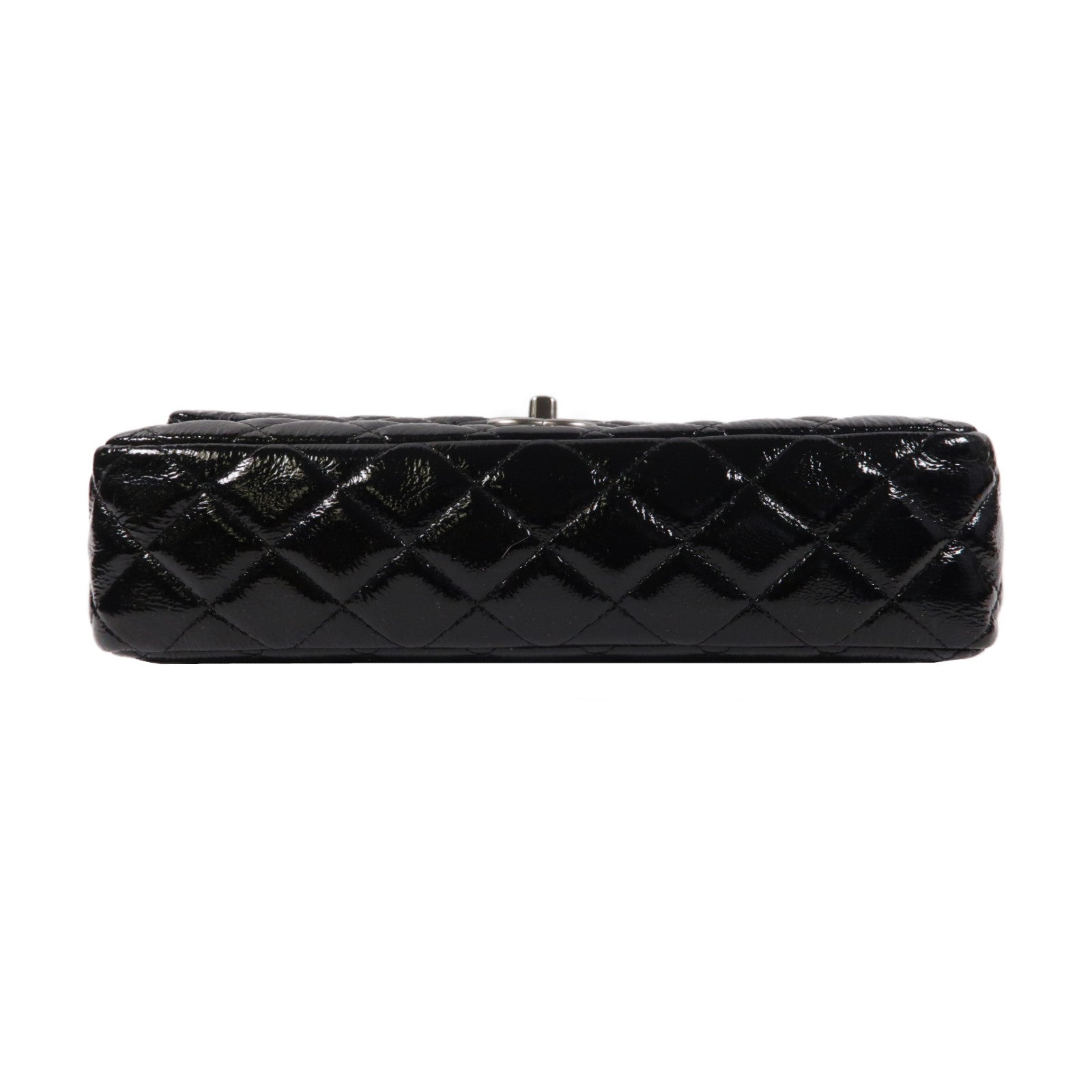 CHANEL 菱格漆皮皮革Classic銀扣肩背袋黑色