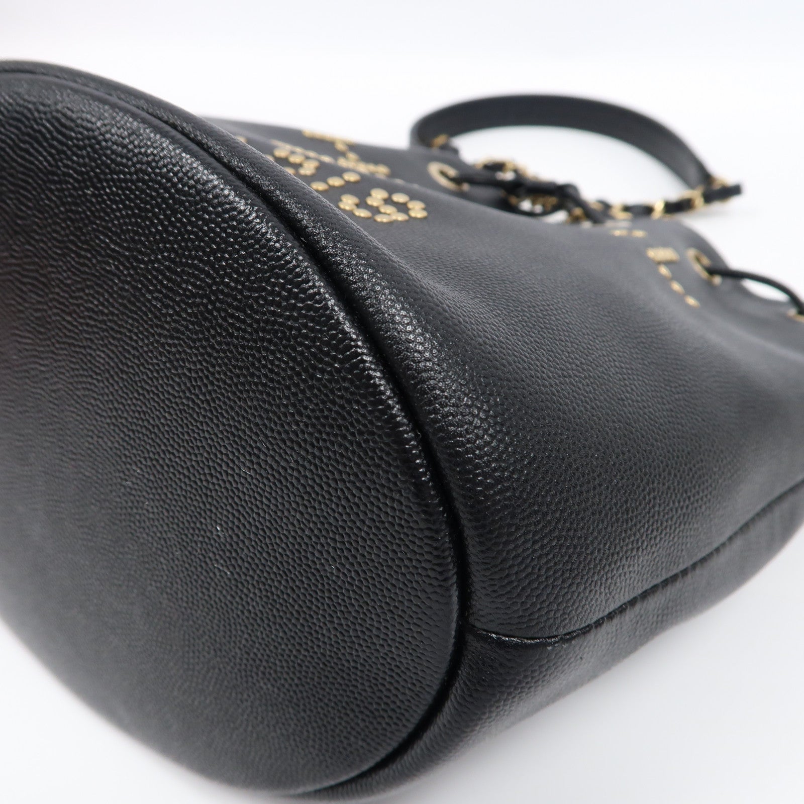 CHANEL 【激減優惠】Caviar皮革Deauville Drawstring Bucket鏈帶手挽袋黑色