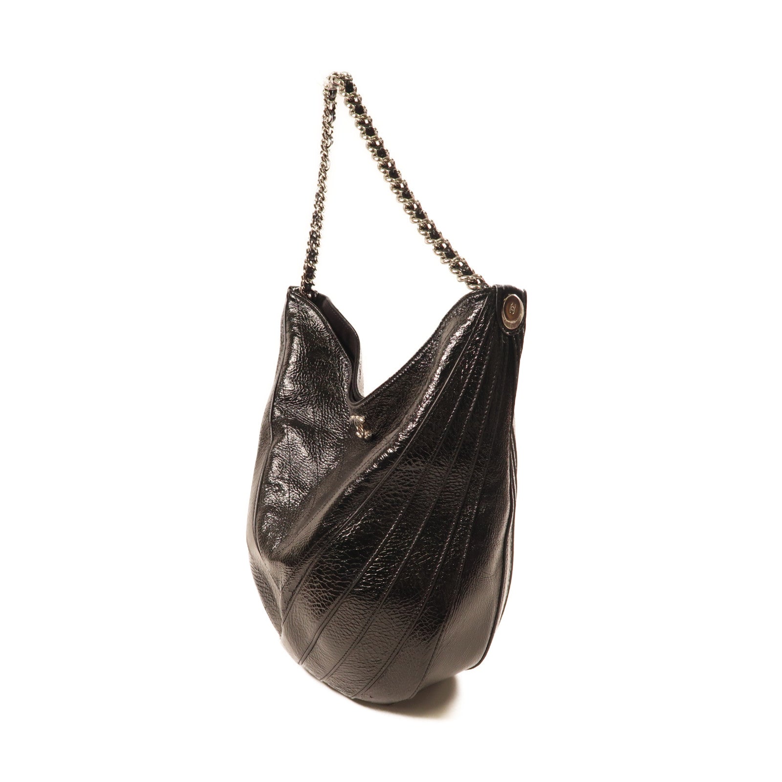 CHANEL 牛皮皮革Totebag銀扣鏈帶肩背袋黑色