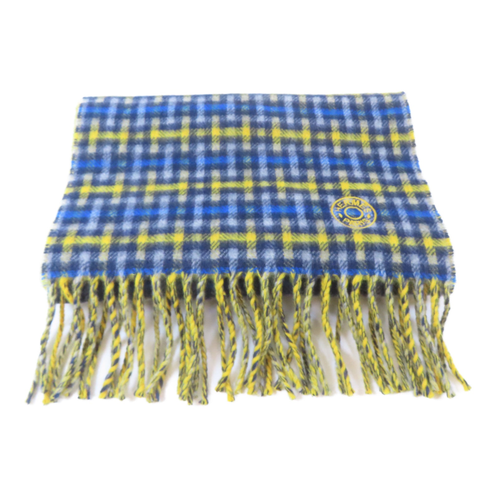 HERMES 羊絨Scarf頸巾藍色/黃色/灰色