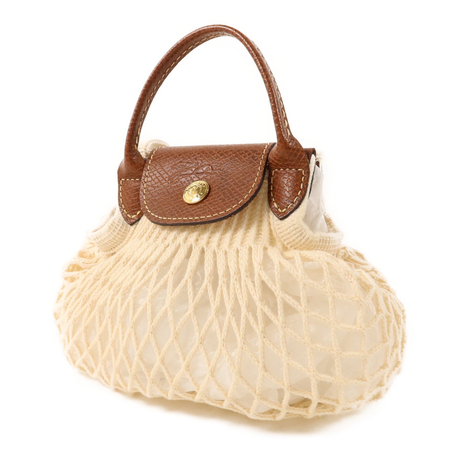Longchamp 針織布料Le Pliage Filet金扣手挽肩背兩用袋