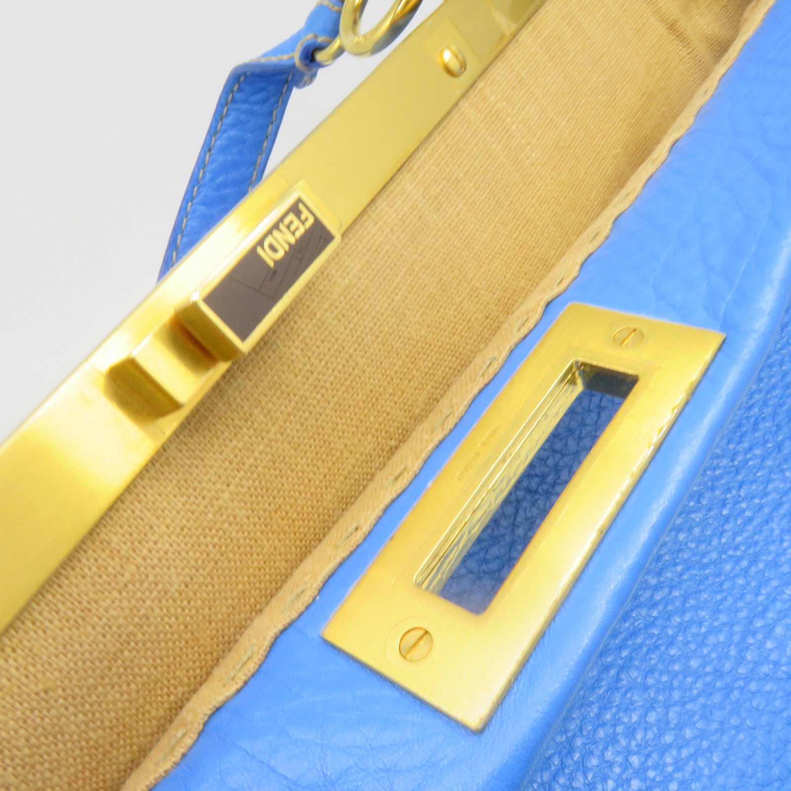 FENDI 牛皮皮革Peekaboo 2Way Shoulder Bag金扣手挽肩背两用袋蓝色