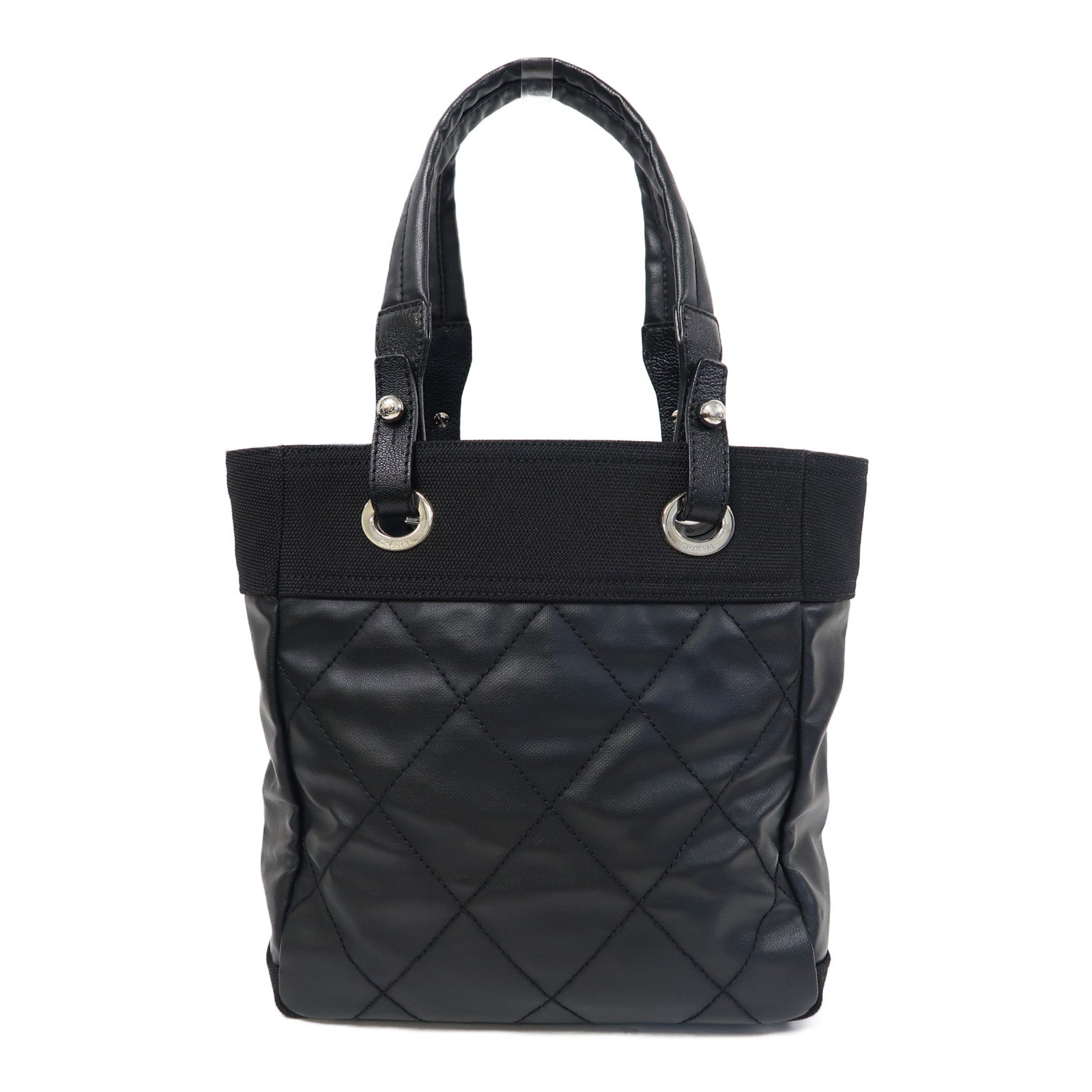 CHANEL 菱格牛皮皮革Handbag銀扣手挽袋黑色
