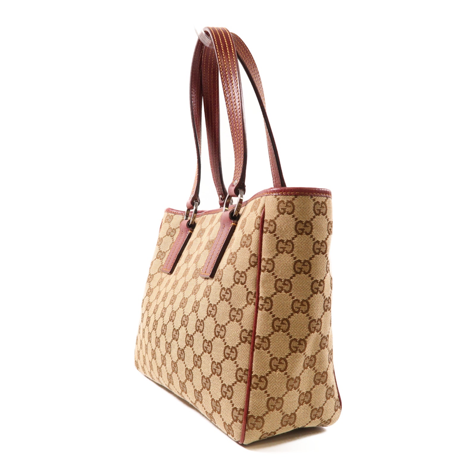 GUCCI 帆布Tote Bag銀扣手挽袋棕色