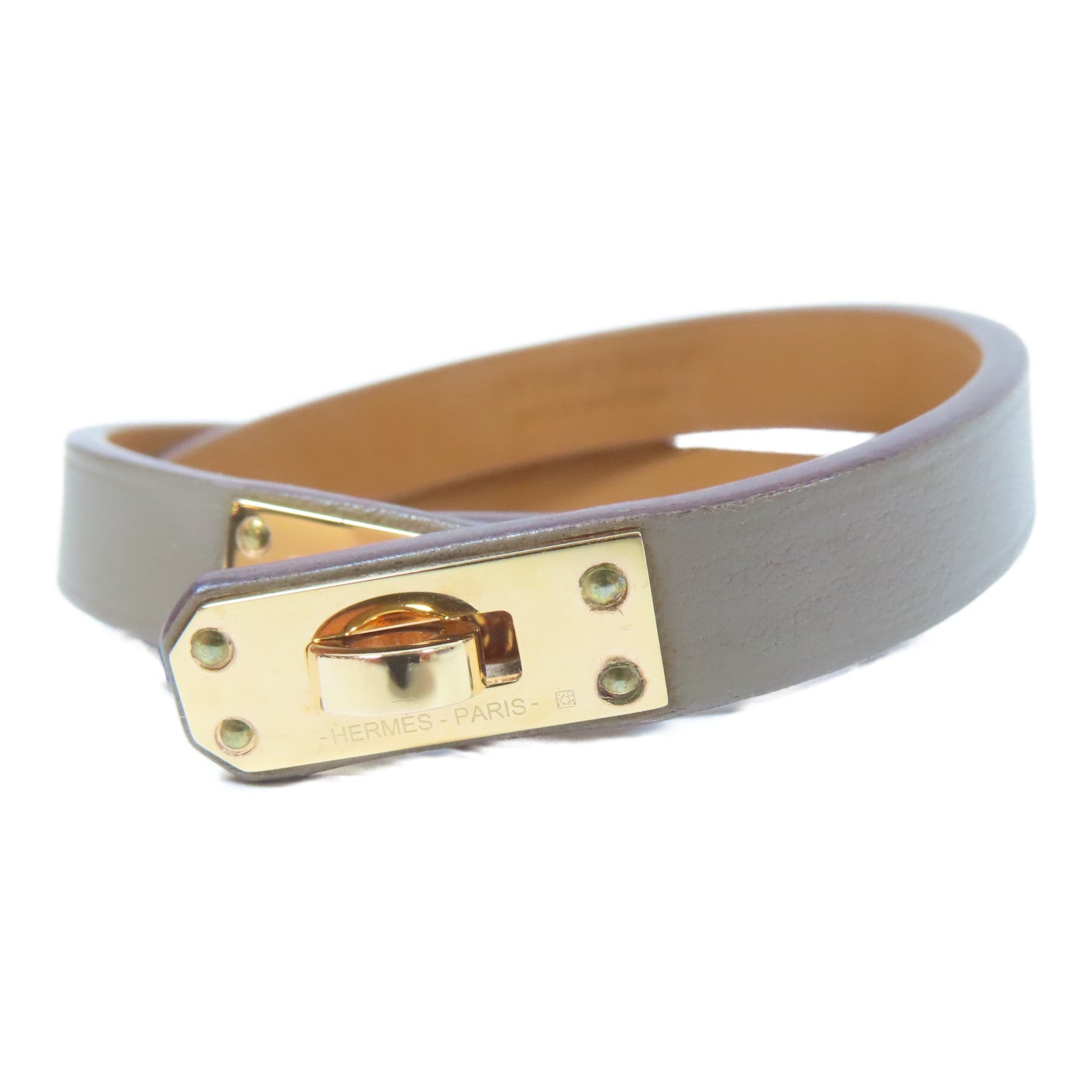 HERMES Swift皮革Mini Double Tour Bracelet金扣手鐲Etoupe(T2)/大象灰色