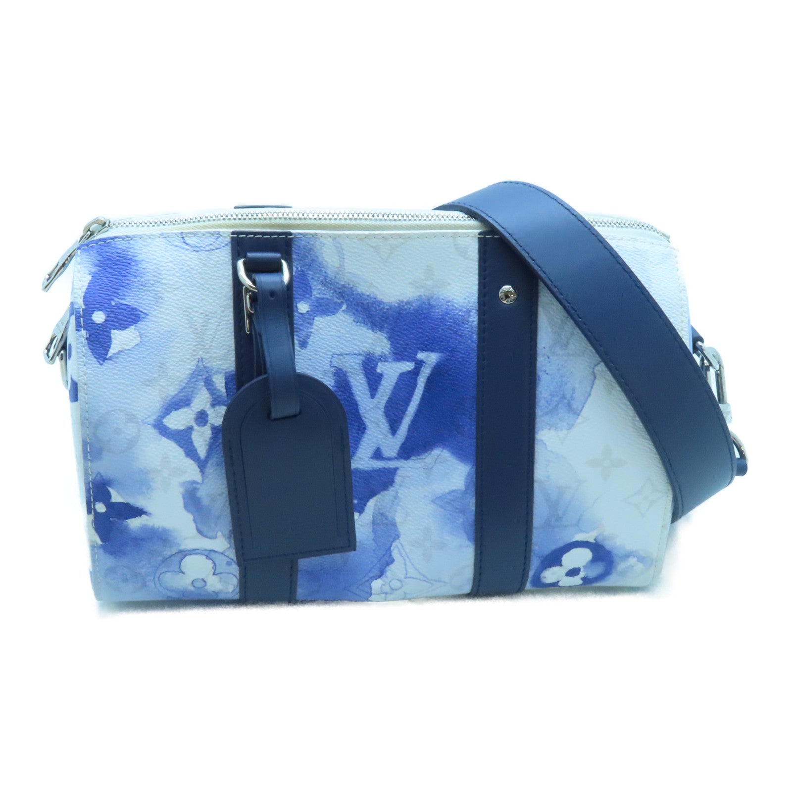 LOUIS VUITTON 【激減優惠】Monogram Watercolor Blue City Keepall銀扣肩背袋白色/藍色