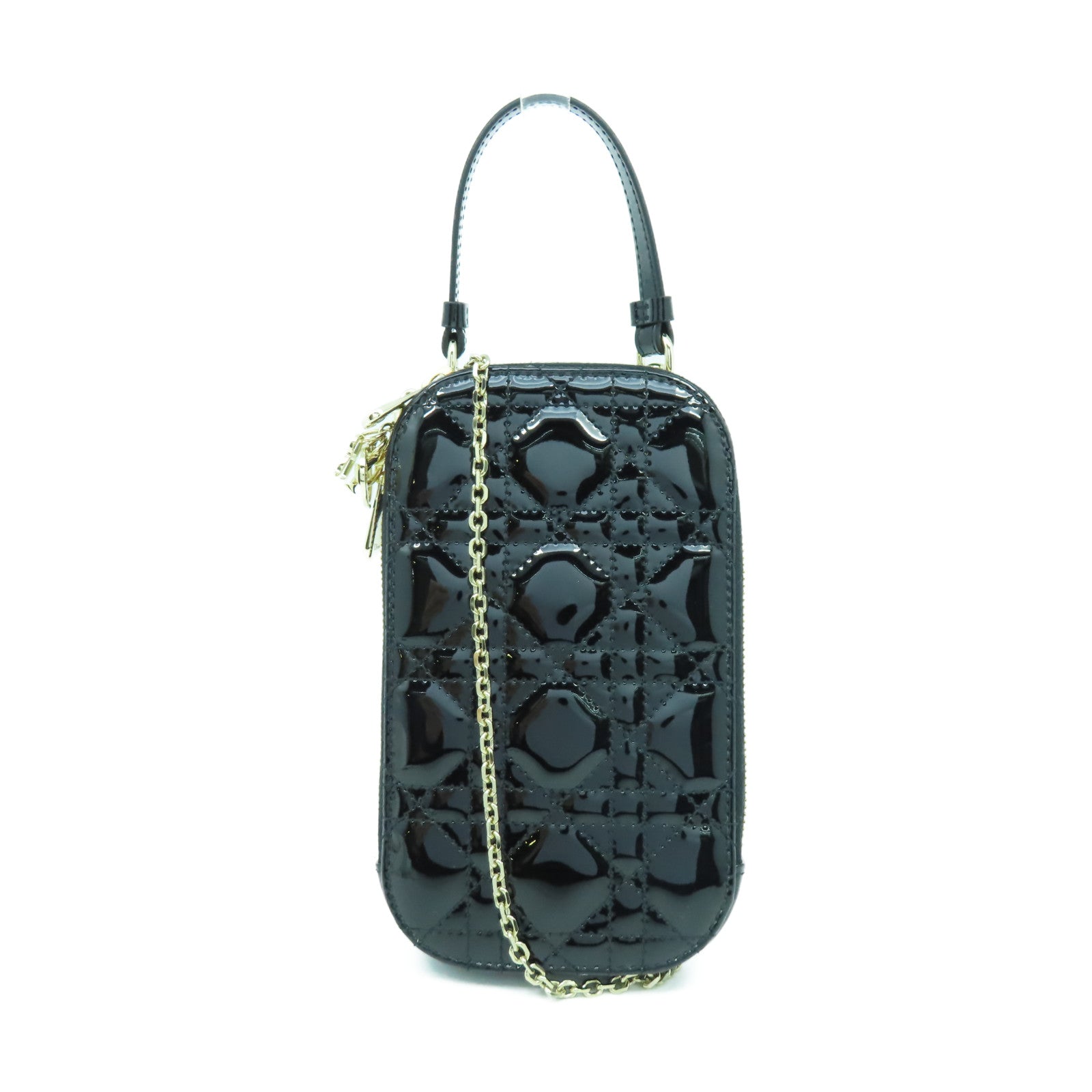 Dior 【清倉大減價】漆皮皮革Phone Holder金扣鏈帶肩背袋黑色