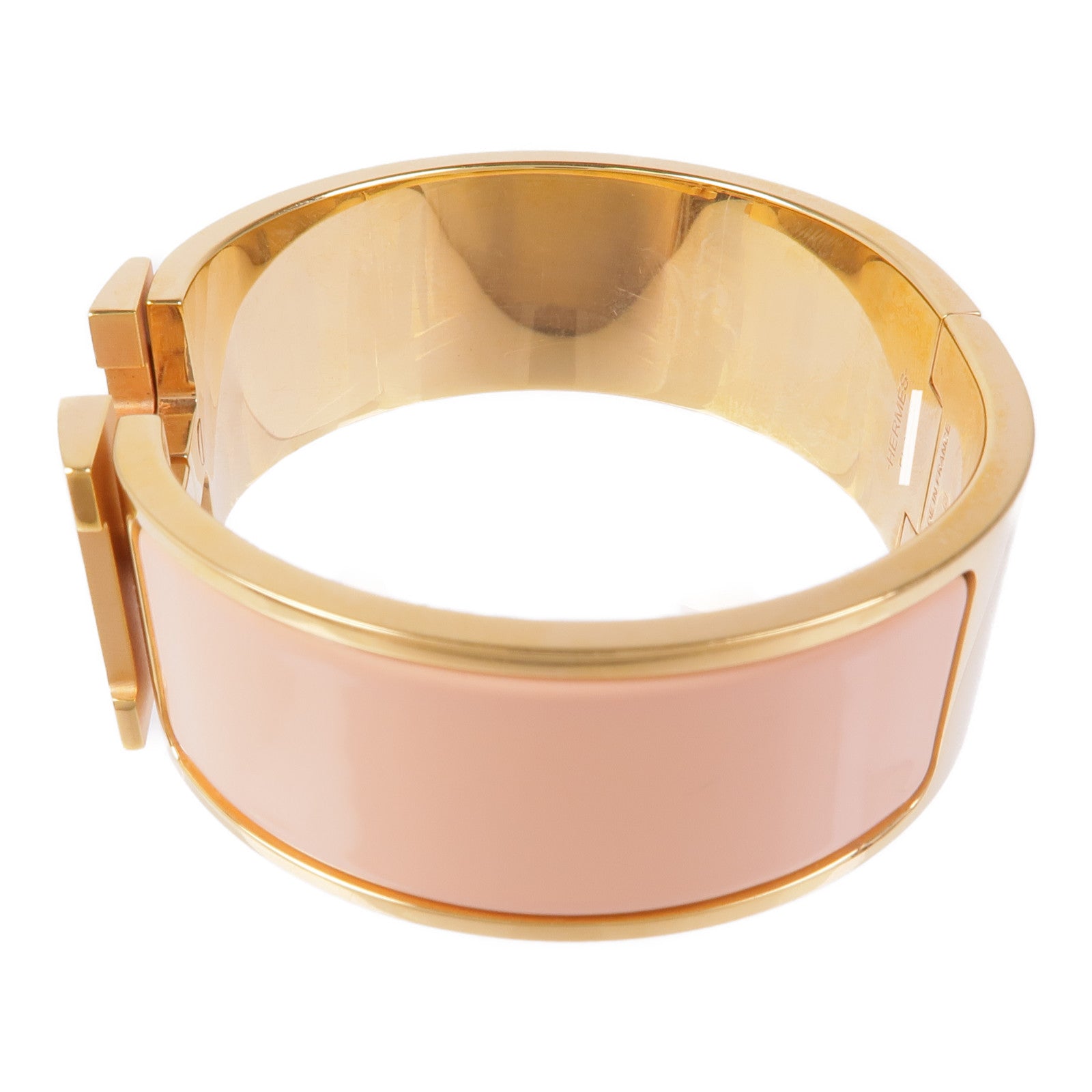 HERMES Clic-Clac H Bracelet Enamel Metal Gold Pink