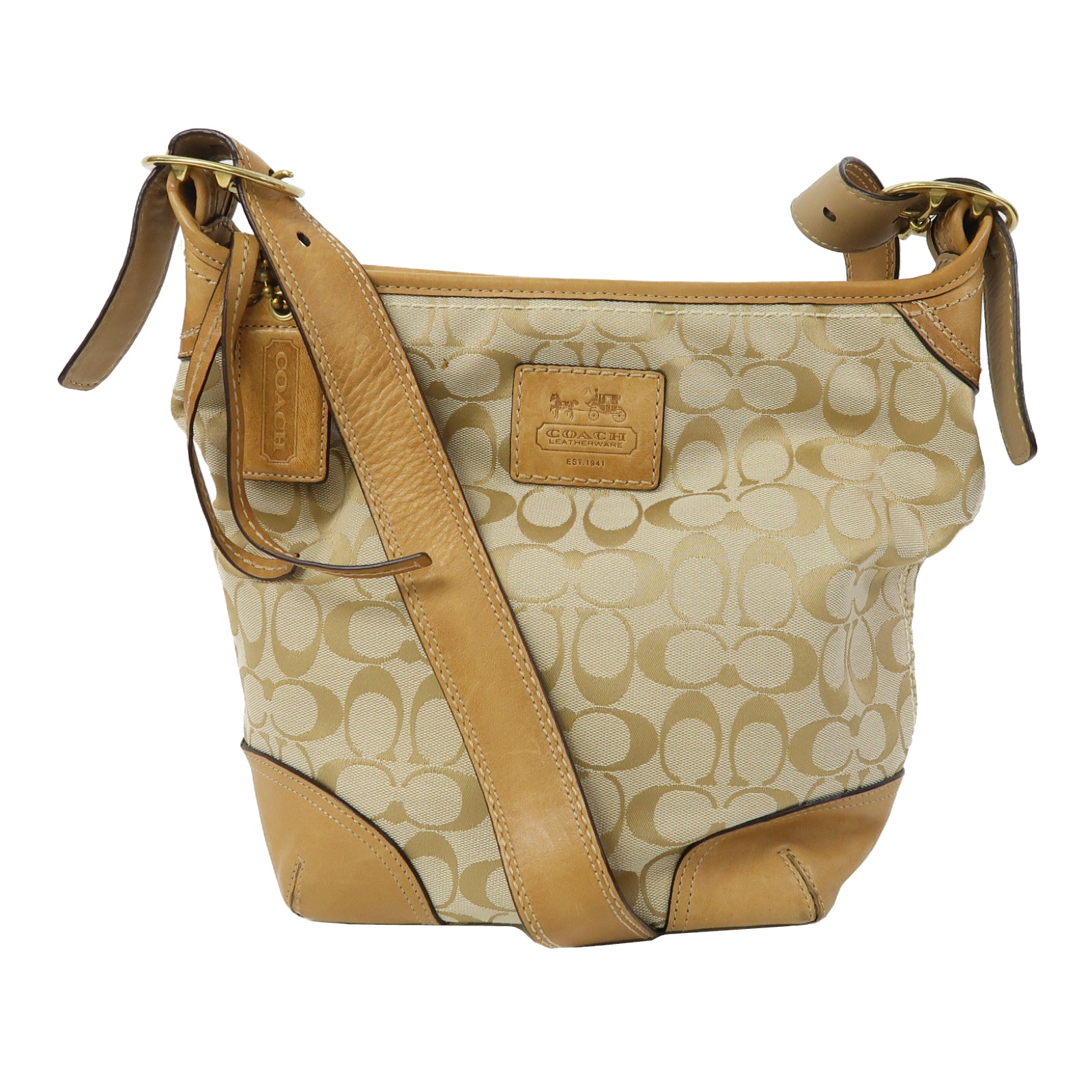 COACH 帆布Shoulder Bag金扣肩背袋啡色