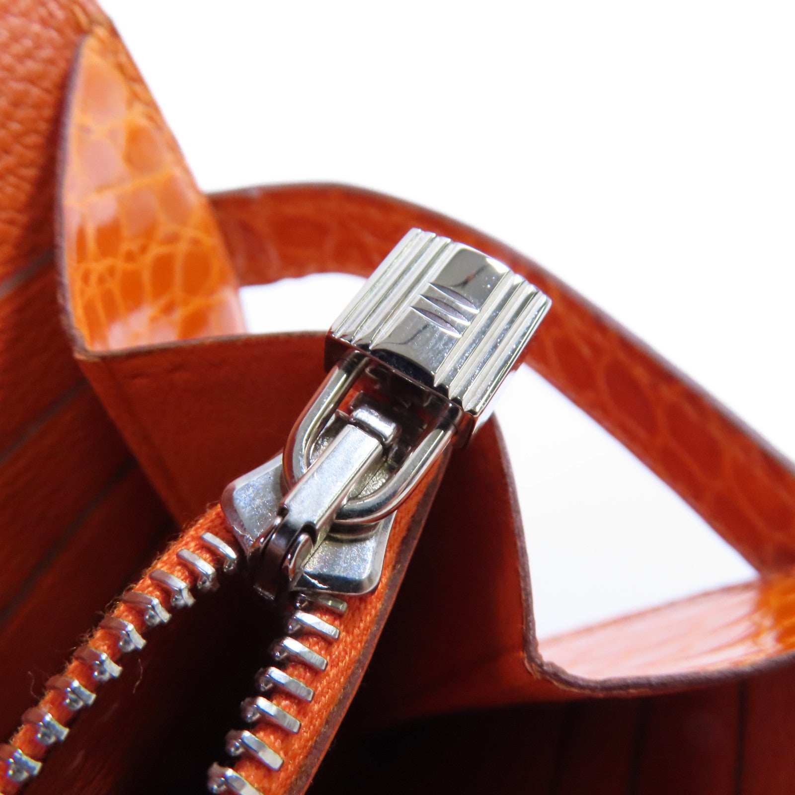 HERMES 鱷魚皮革Kelly Wallet銀扣長錢包93 Orange H/亮橙色