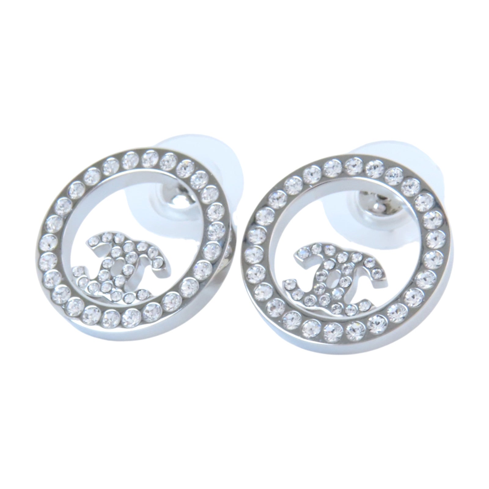 CHANEL 金屬/水鑽Earrings銀扣耳環