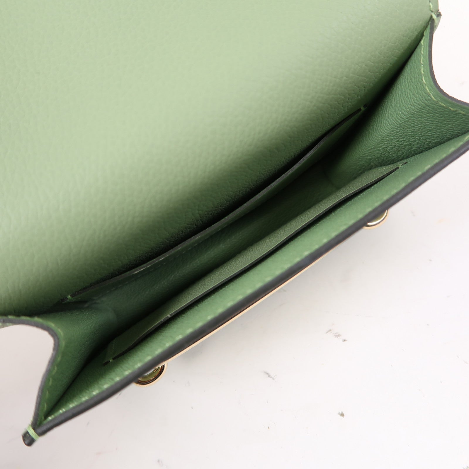 HERMES 【激減優惠】Evercolor皮革Roulis Slim金扣錢包Vert Criquet綠色