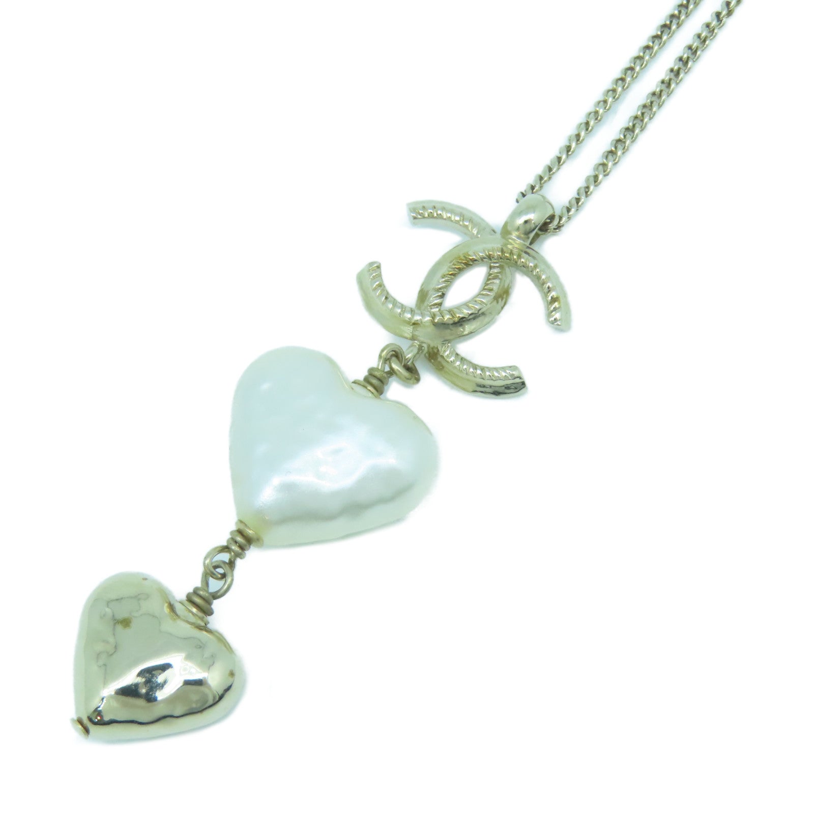 CHANEL Metal Necklace Gold Buckle Necklace Gold/White