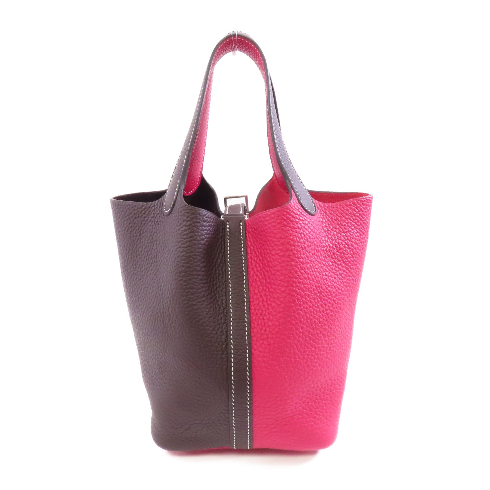 HERMES 【激減優惠】Clemence皮革Picotin PM銀扣手挽袋Rouge Sellier/Franboise粉色/啡色