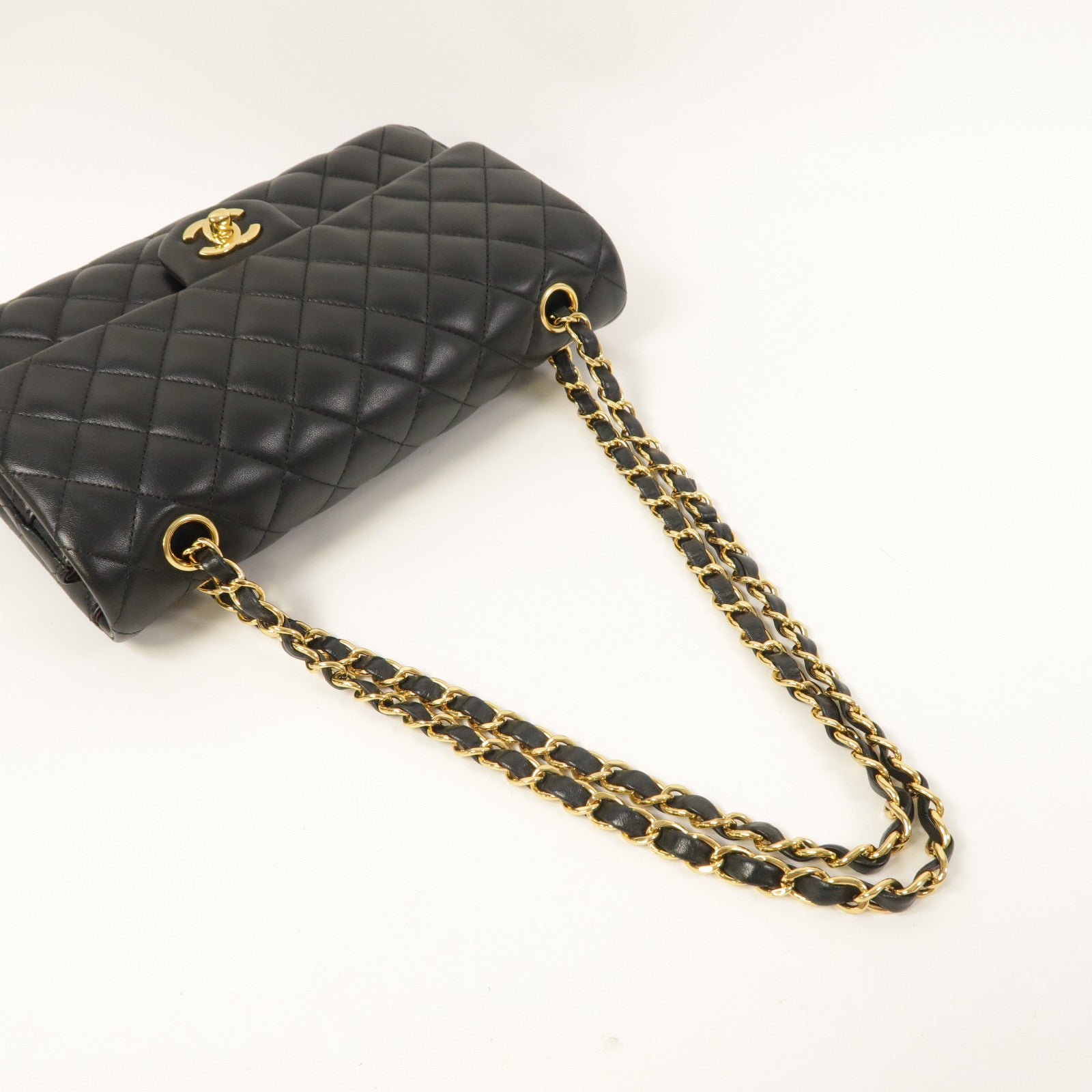 CHANEL 菱格羊皮皮革Classic 25金扣鏈帶肩背袋黑色
