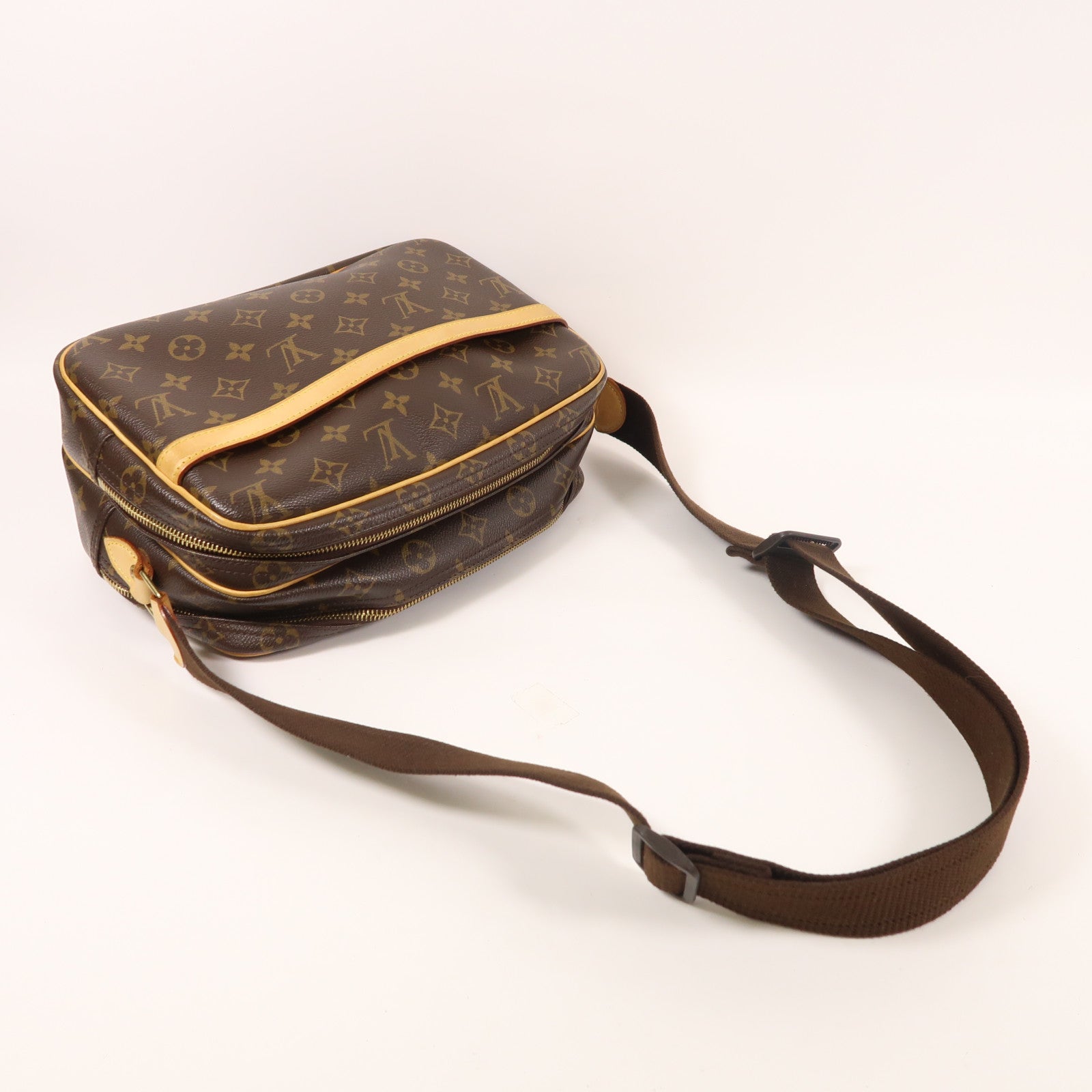 LOUIS VUITTON Monogram Reporter PM金扣肩背袋棕色