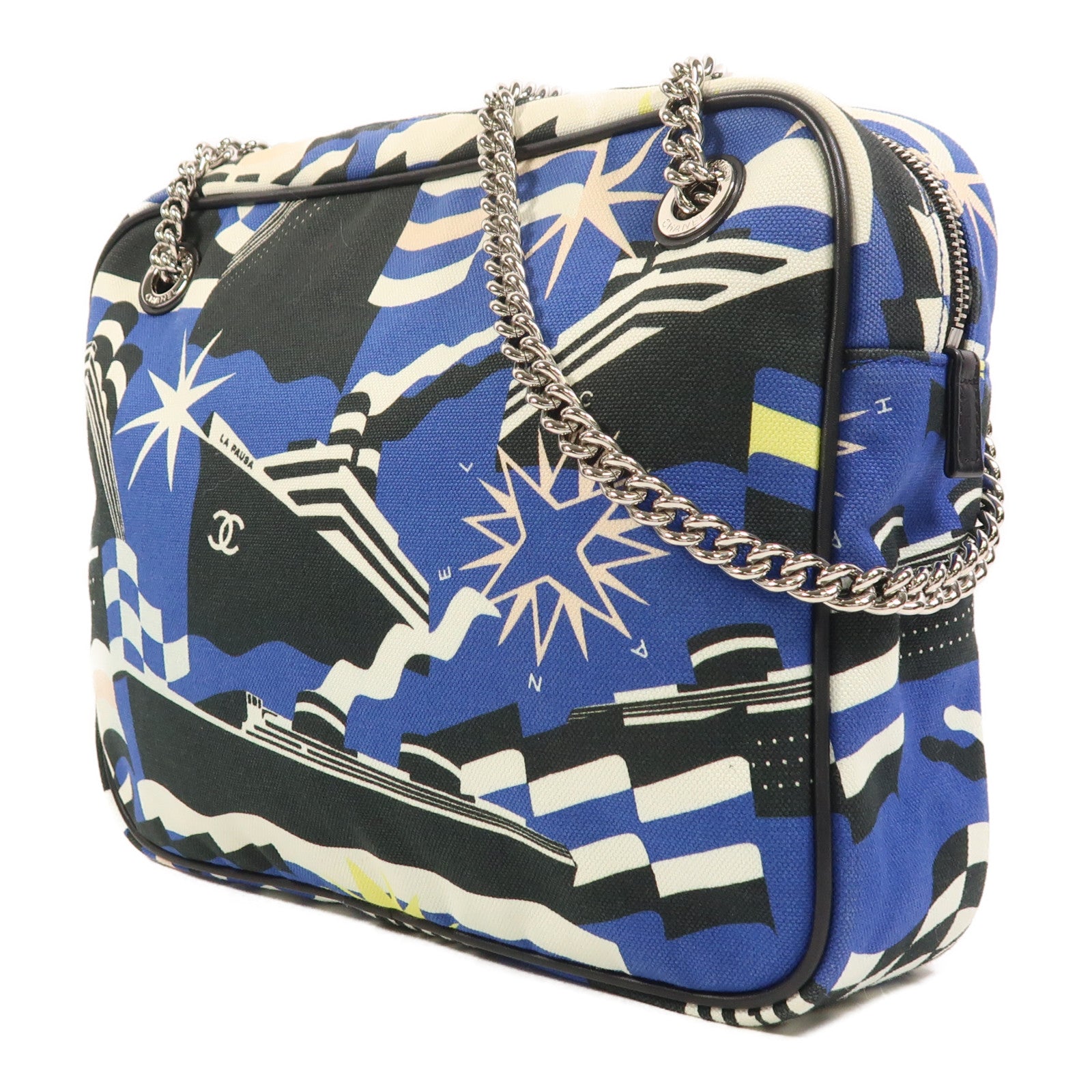 CHANEL 【激減優惠】帆布Chain Shoulder銀扣鏈帶肩背袋