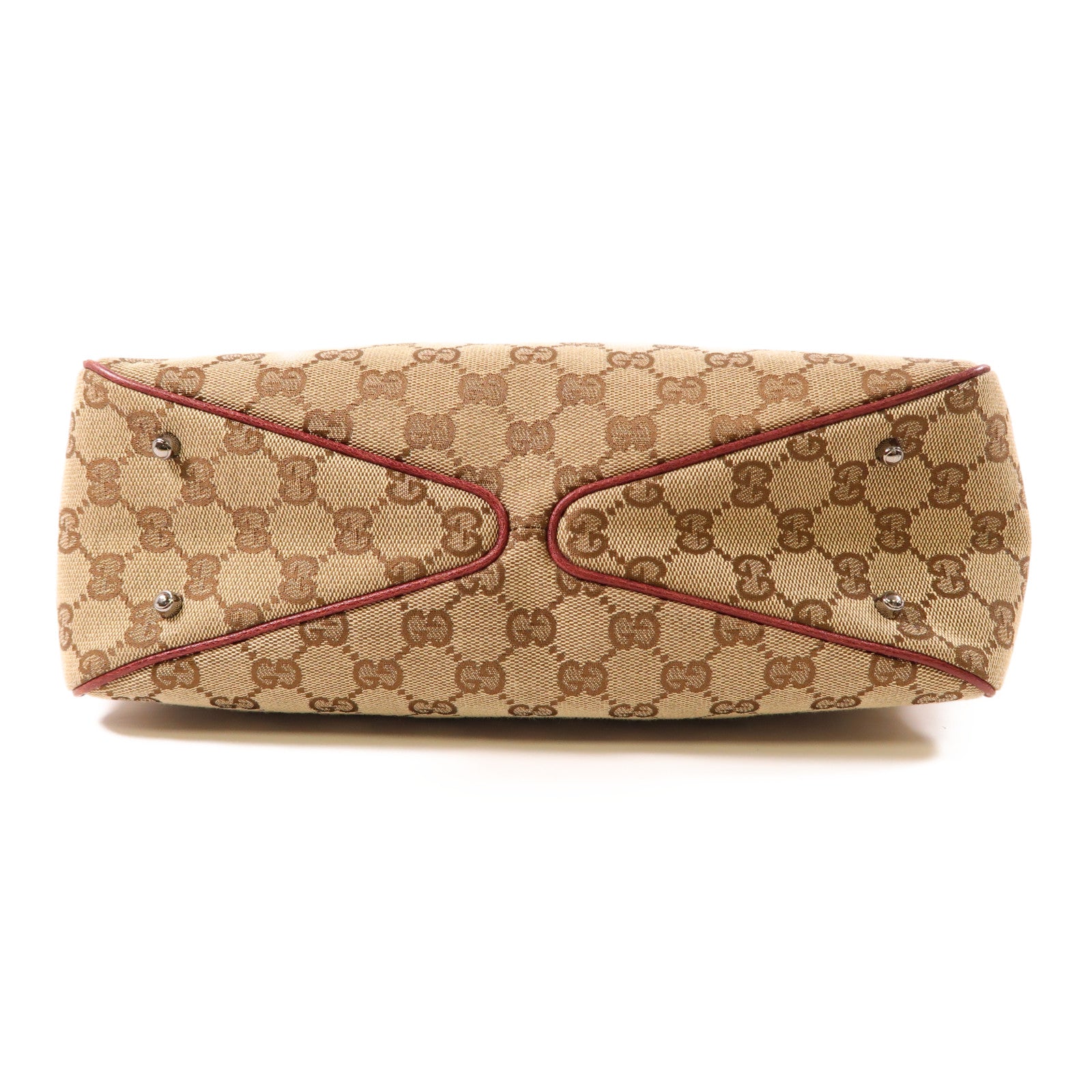 GUCCI 帆布Tote Bag銀扣手挽袋棕色