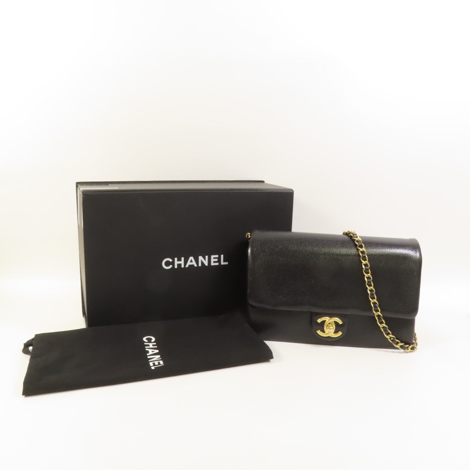 CHANEL 牛皮皮革Chain Shoulder金扣肩背袋