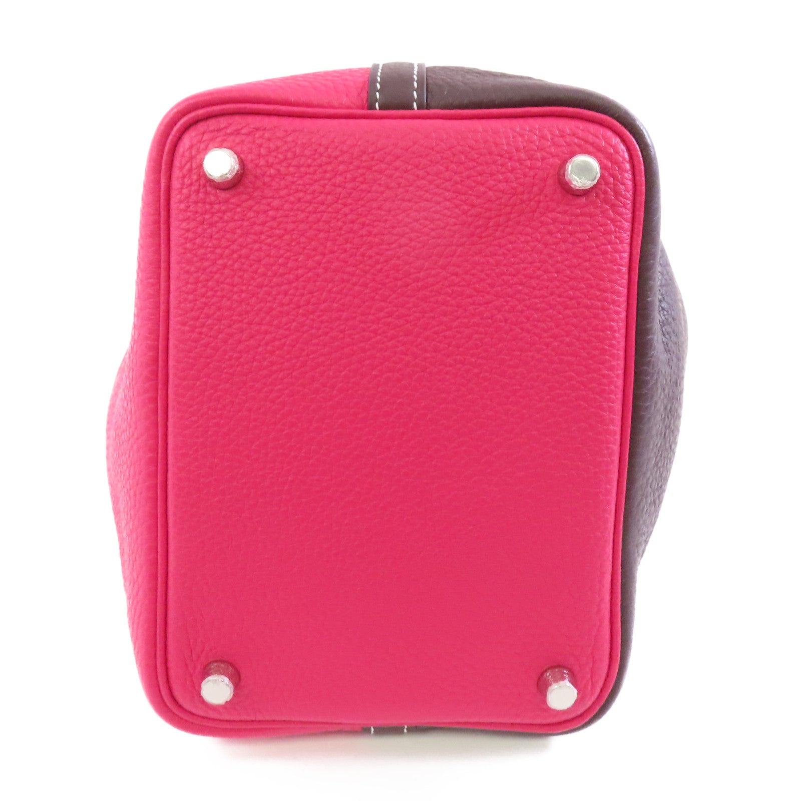 HERMES 【激減優惠】Clemence皮革Picotin PM銀扣手挽袋Rouge Sellier/Franboise粉色/啡色