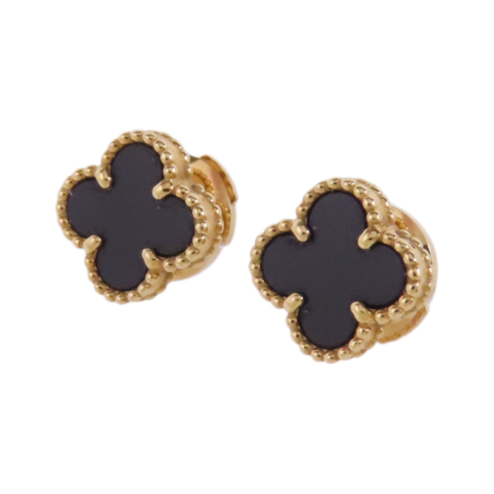 Van Cleef & Arpels 18K玫瑰金Sweet Vintage Alhambra Onyx Earrings金扣縞瑪瑙耳環