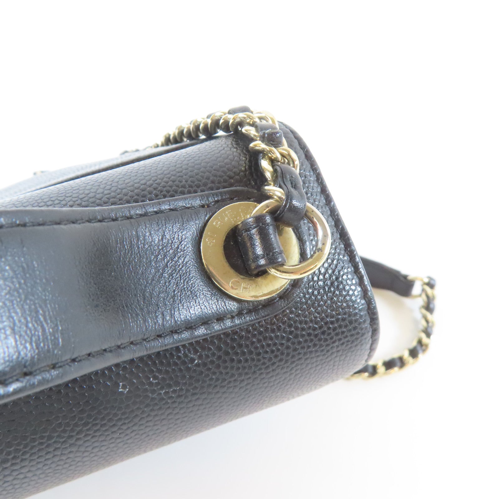 CHANEL 菱格Caviar皮革2 Way Shoulder金扣手挽肩背兩用袋黑色