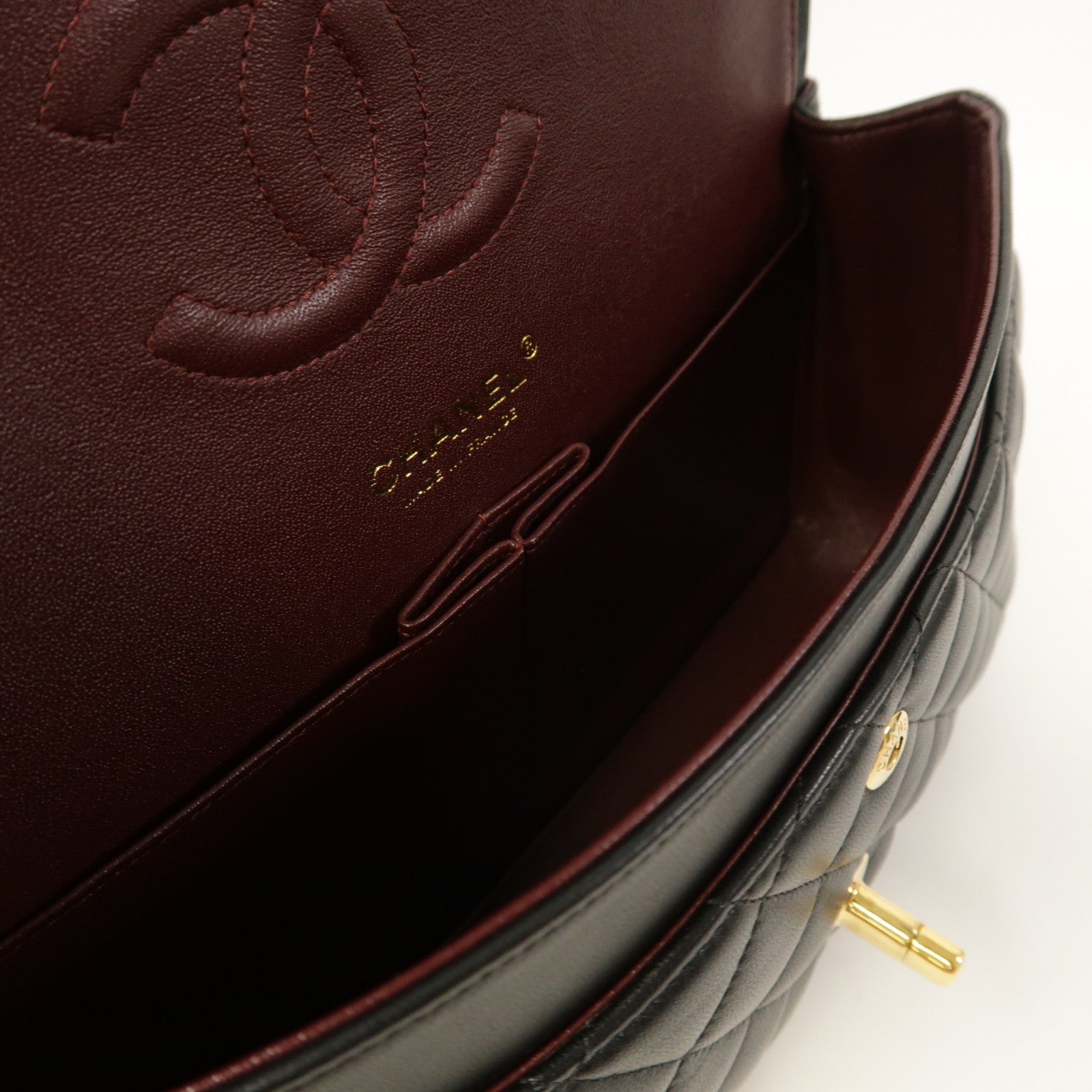 CHANEL 菱格羊皮皮革Classic 25金扣鏈帶肩背袋黑色