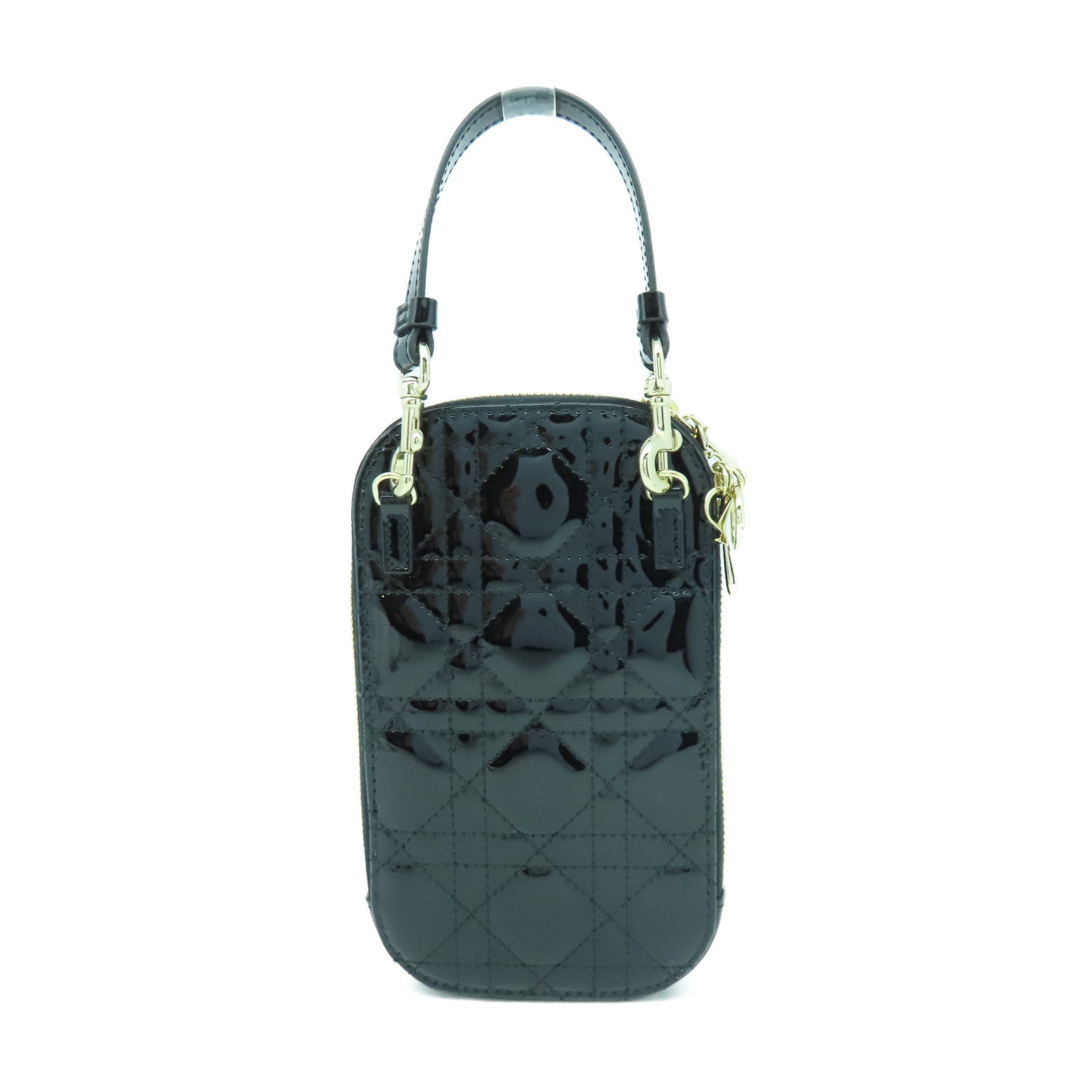 Dior 【清倉大減價】漆皮皮革Phone Holder金扣鏈帶肩背袋黑色