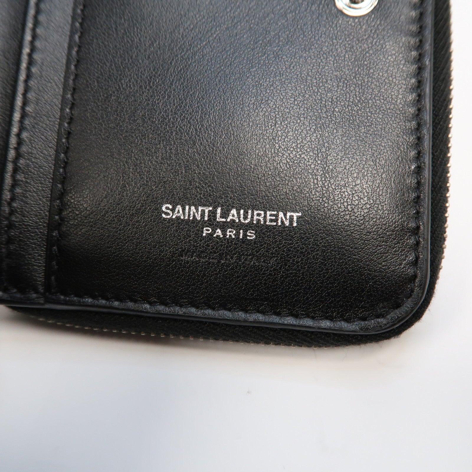 SAINT LAURENT 皮革Wallet銀扣錢包黑色