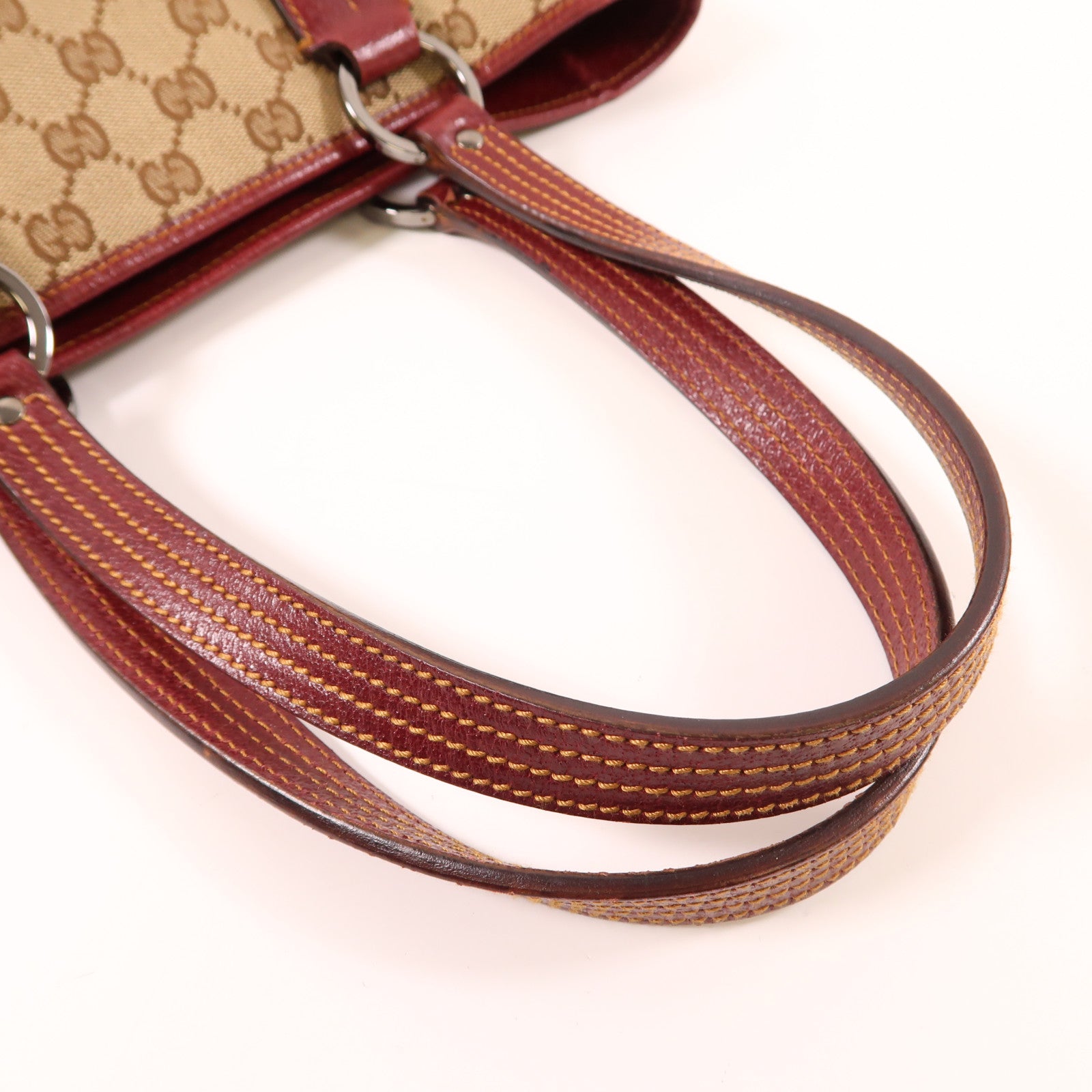GUCCI 帆布Tote Bag銀扣手挽袋棕色