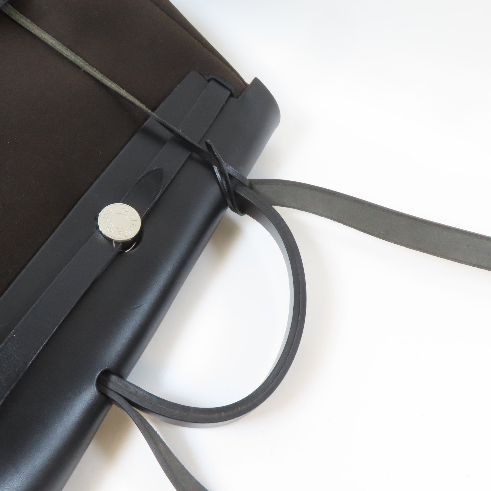 HERMES 帆布/Chevre皮革Herbag PM銀扣手挽肩背兩用袋Bruna/啡色