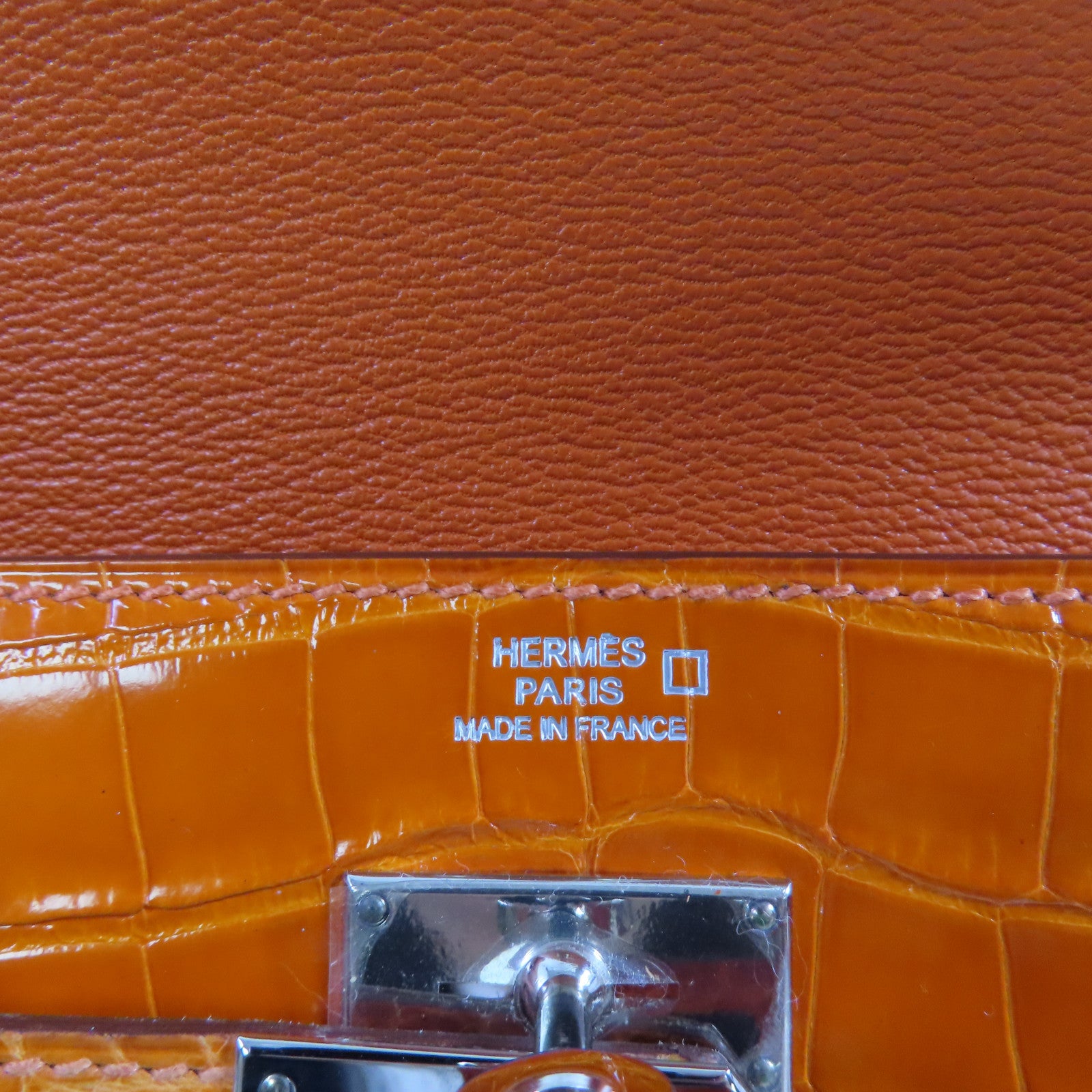 HERMES 鱷魚皮革Kelly Wallet銀扣長錢包93 Orange H/亮橙色