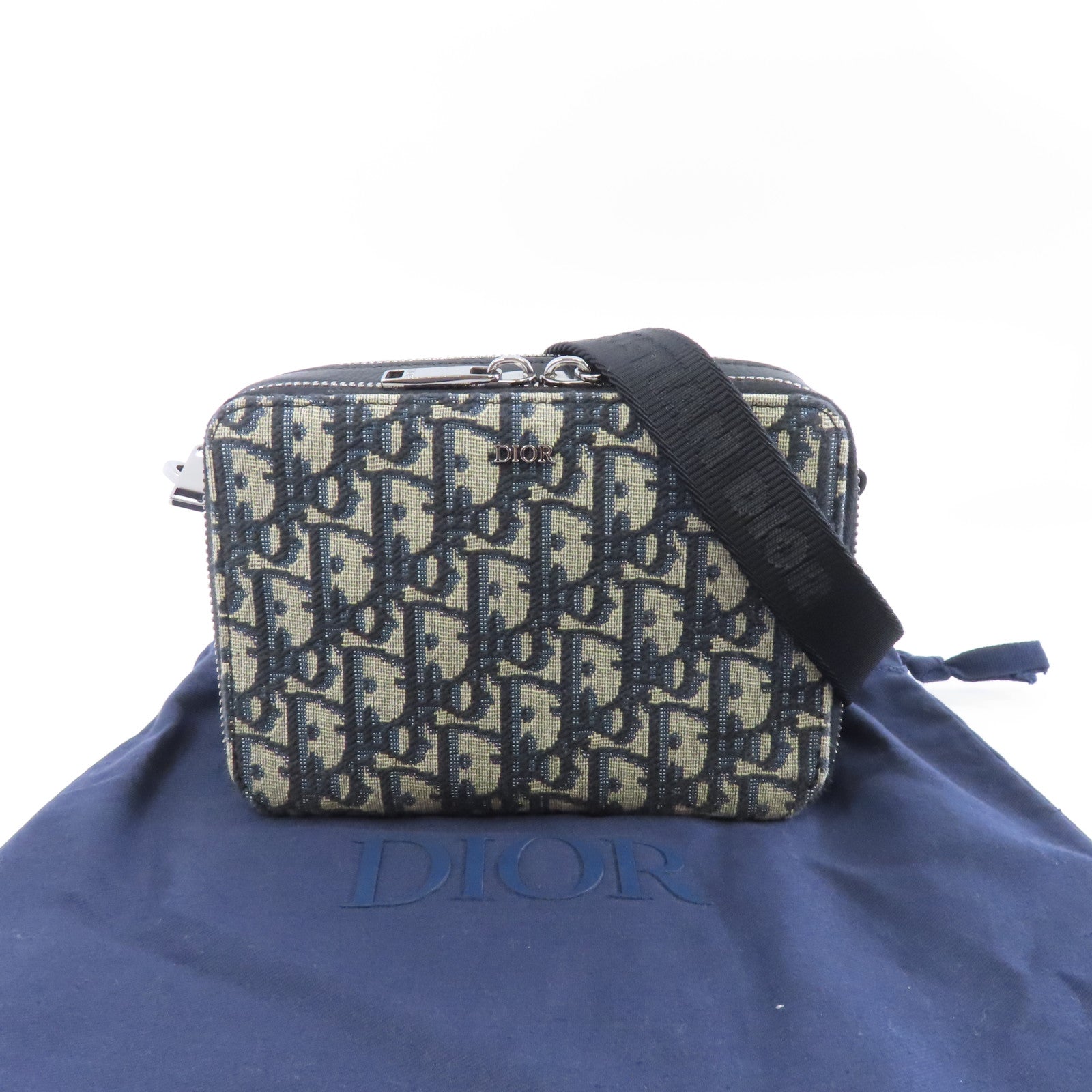 Dior 帆布Zipped Pouch With Strap銀扣肩背袋藍色