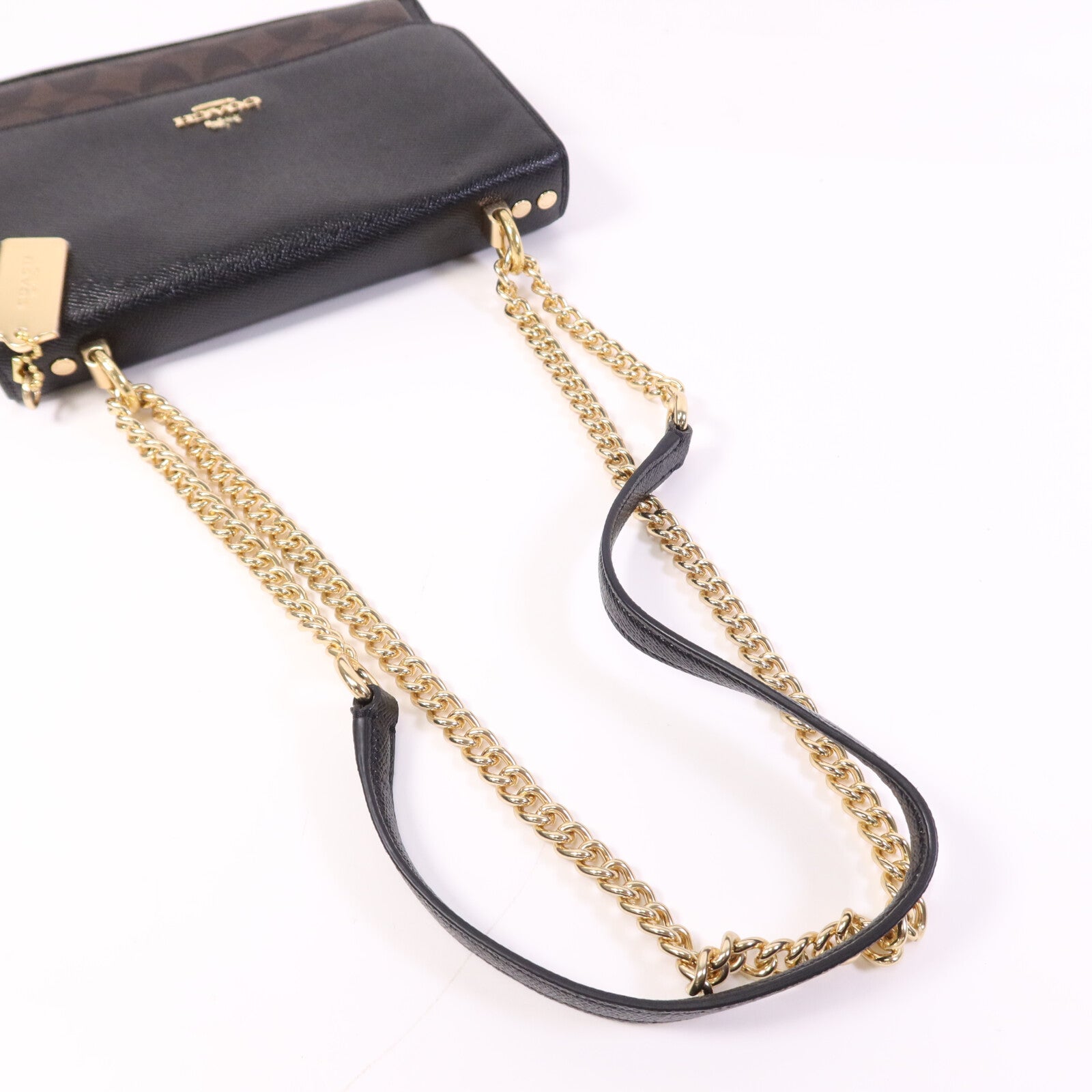 COACH 牛皮皮革Chain Shoulder Bag金扣鏈帶肩背袋