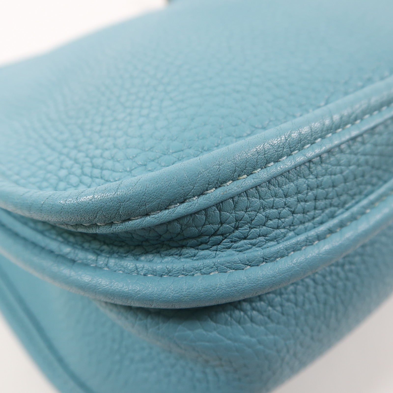 HERMES Clemence皮革Evelyne PM銀扣肩背袋Bleu Saint Cyr