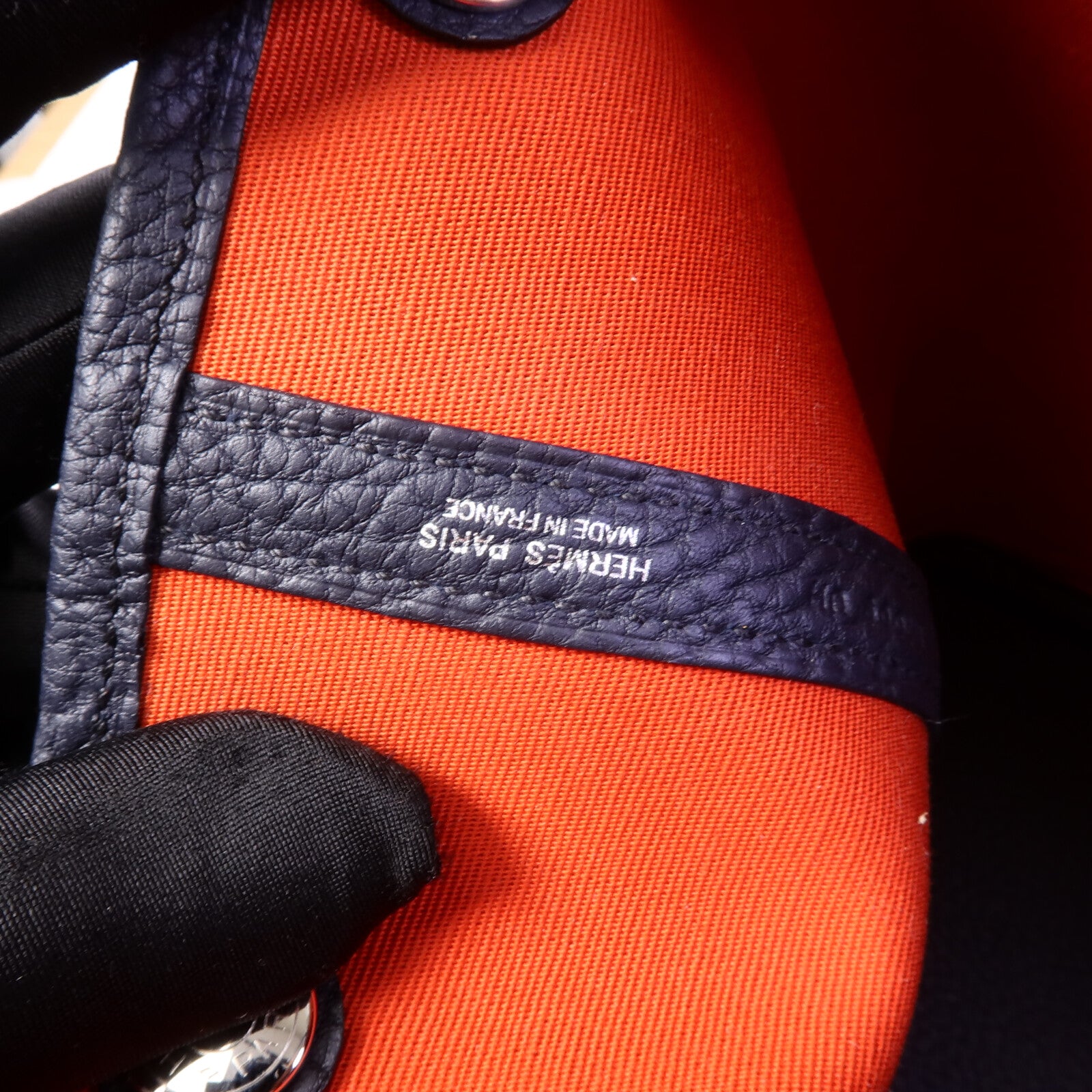 HERMES 帆布/Negonda皮革Garden Party PM手挽袋Cuivre/Bleu Indigo