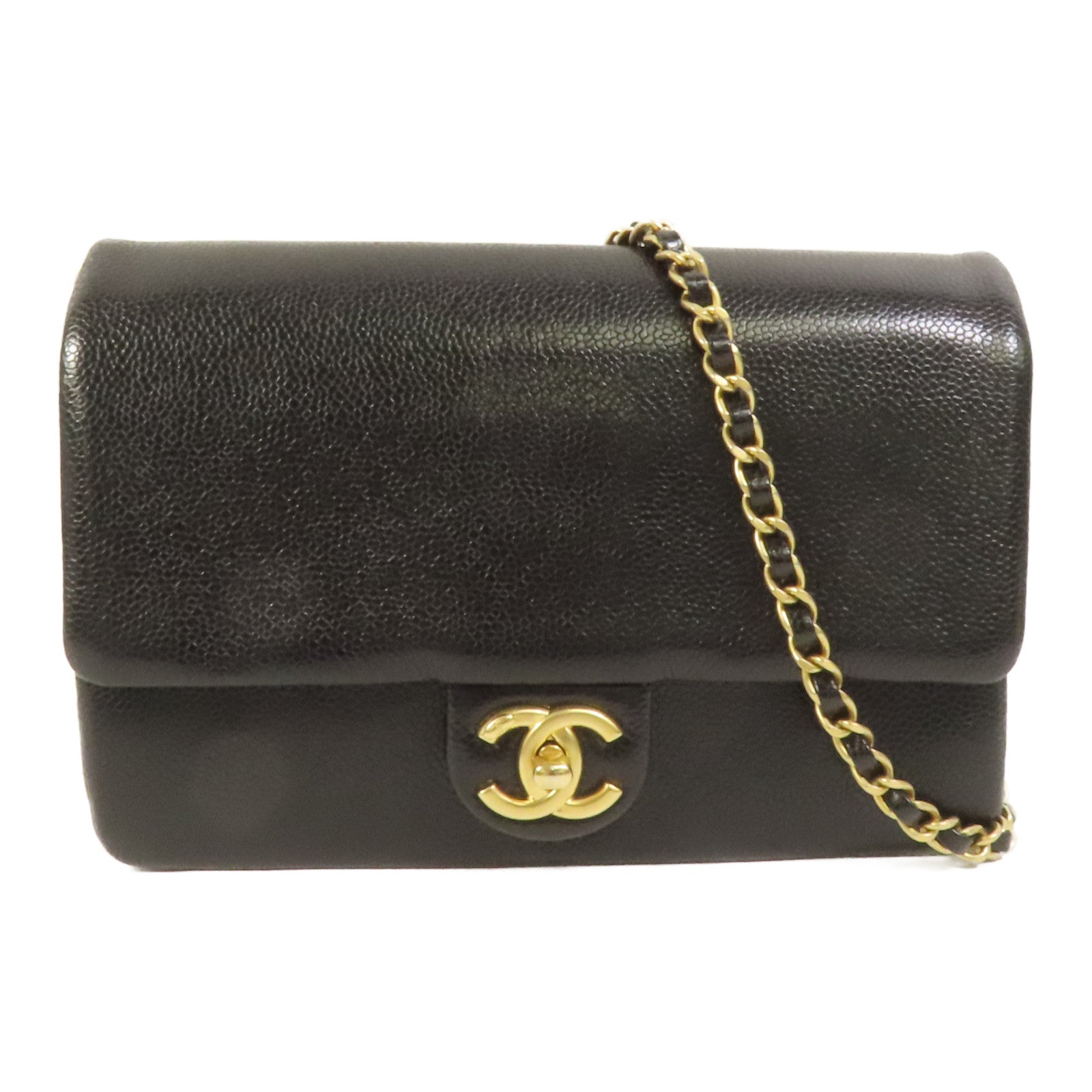 CHANEL 牛皮皮革Chain Shoulder金扣肩背袋