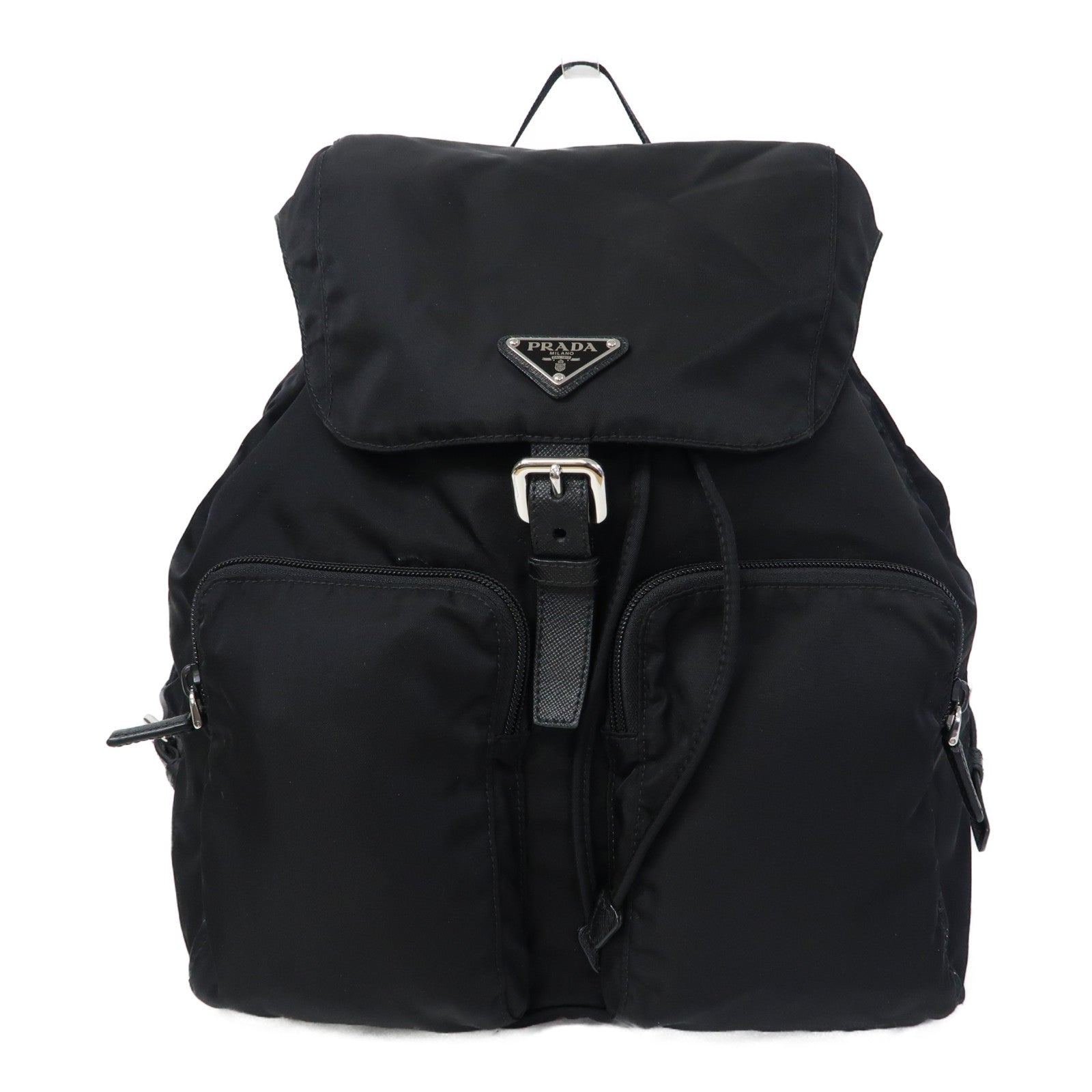 PRADA 尼龍Backpack銀扣背包黑色