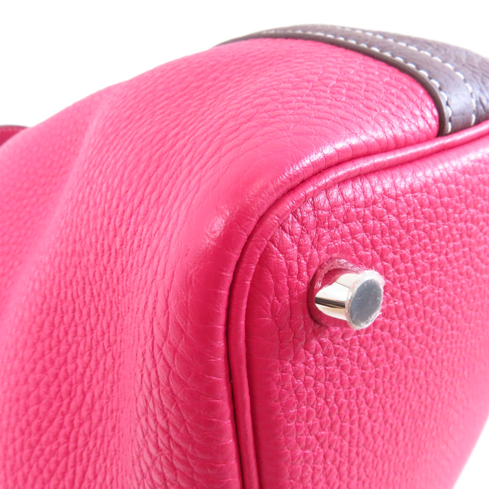 HERMES 【激減優惠】Clemence皮革Picotin PM銀扣手挽袋Rouge Sellier/Franboise粉色/啡色