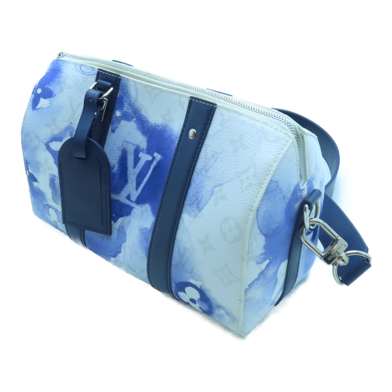 LOUIS VUITTON 【激減優惠】Monogram Watercolor Blue City Keepall銀扣肩背袋白色/藍色