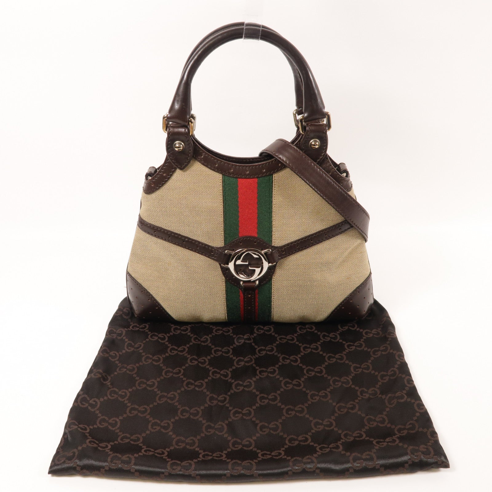 GUCCI 帆布2 Way Shoulder銀扣手挽肩背兩用袋