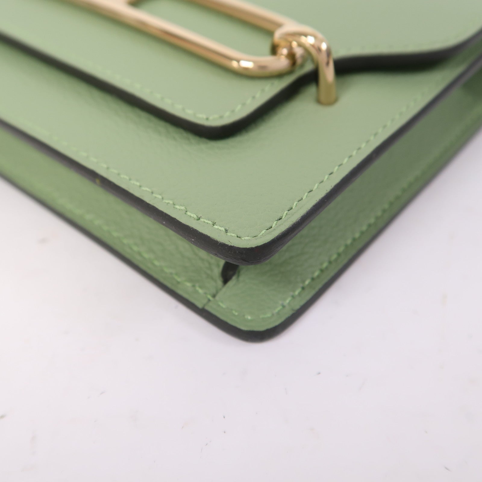 HERMES 【激減優惠】Evercolor皮革Roulis Slim金扣錢包Vert Criquet綠色