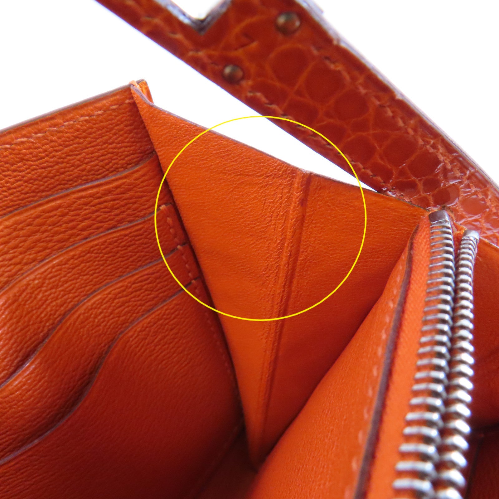 HERMES 鱷魚皮革Kelly Wallet銀扣長錢包93 Orange H/亮橙色