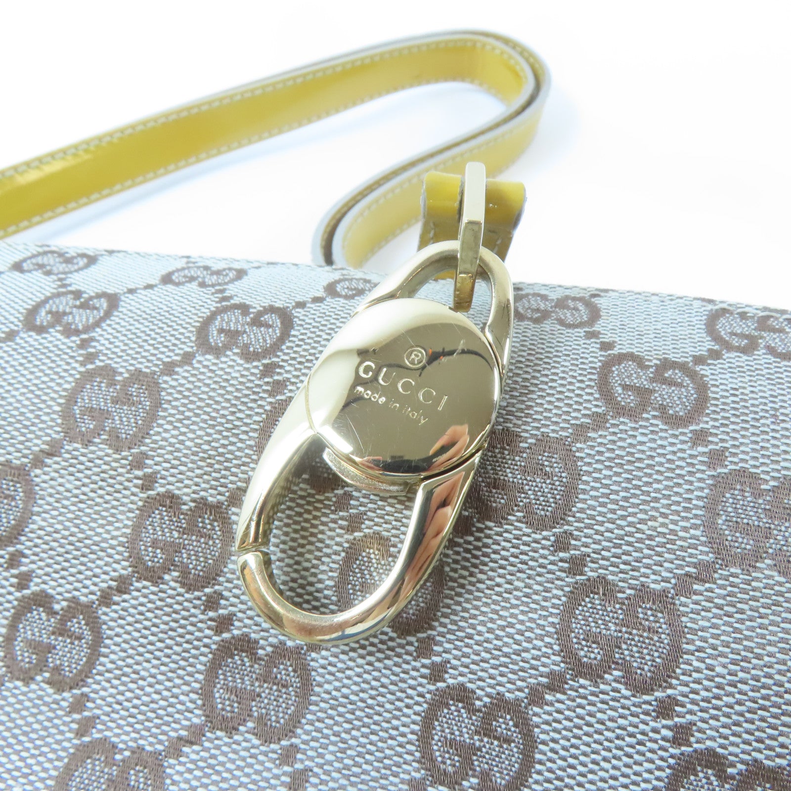 GUCCI 帆布Handbag金扣手挽袋啡色/黃色