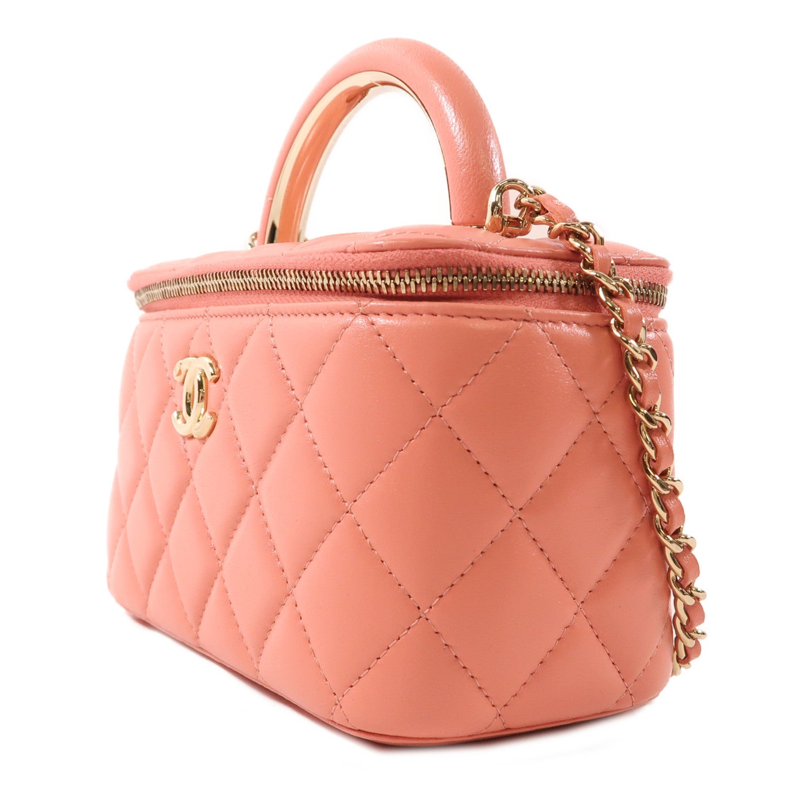 CHANEL 羊皮皮革Vanity Case金扣手挽肩背兩用袋粉紅色