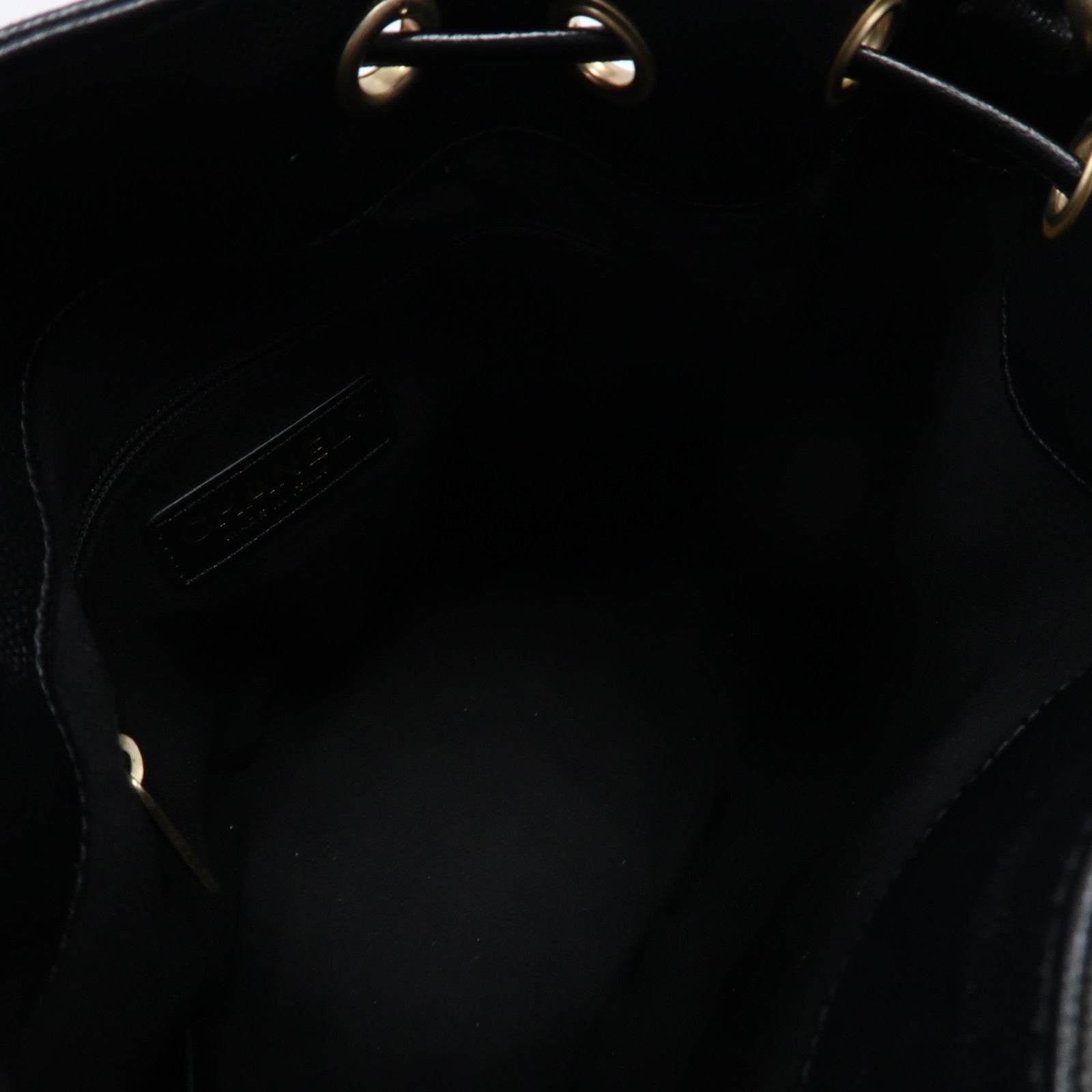 CHANEL 【激減優惠】Caviar皮革Deauville Drawstring Bucket鏈帶手挽袋黑色
