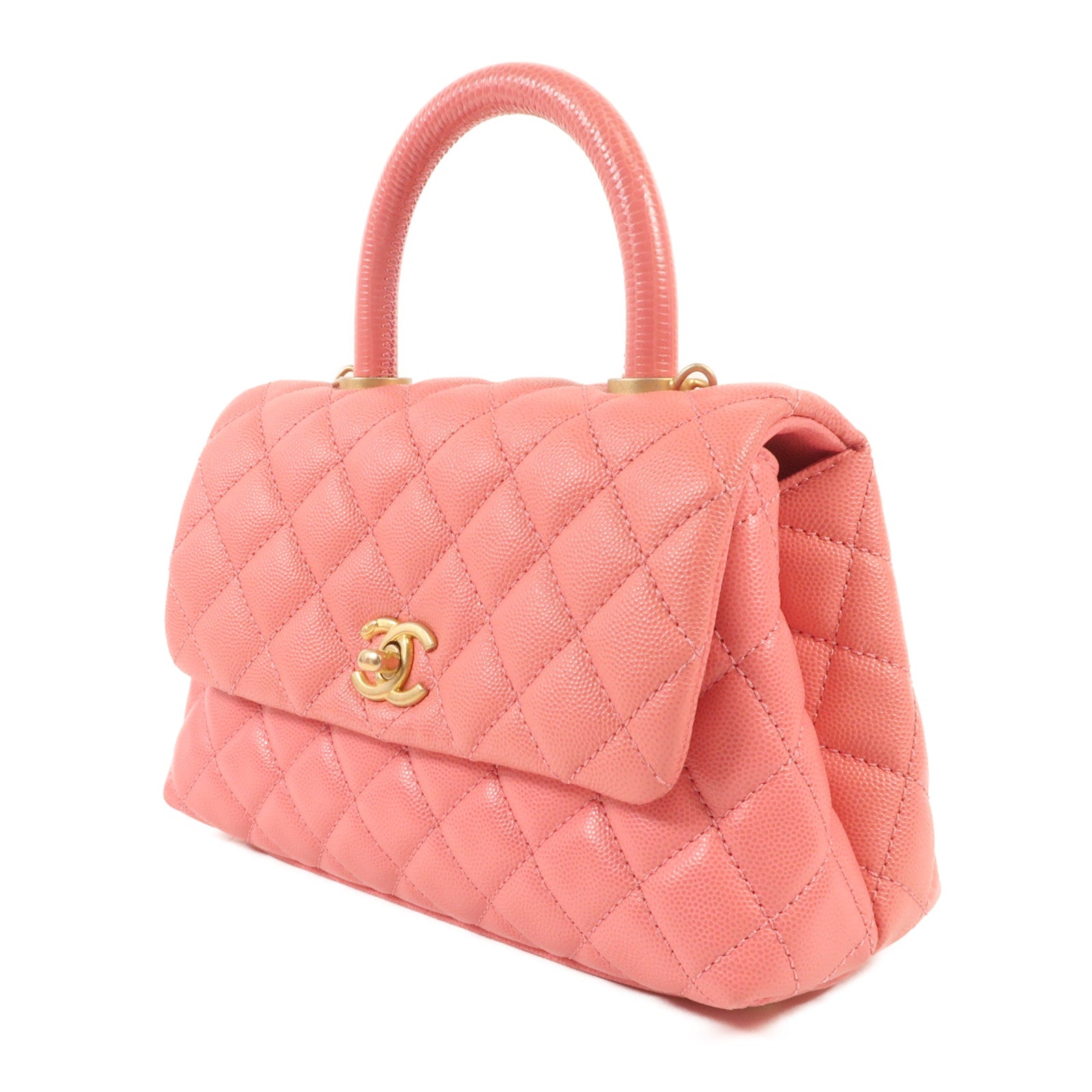 CHANEL 牛皮皮革Coco Handle Small金扣鏈帶手挽肩背兩用袋