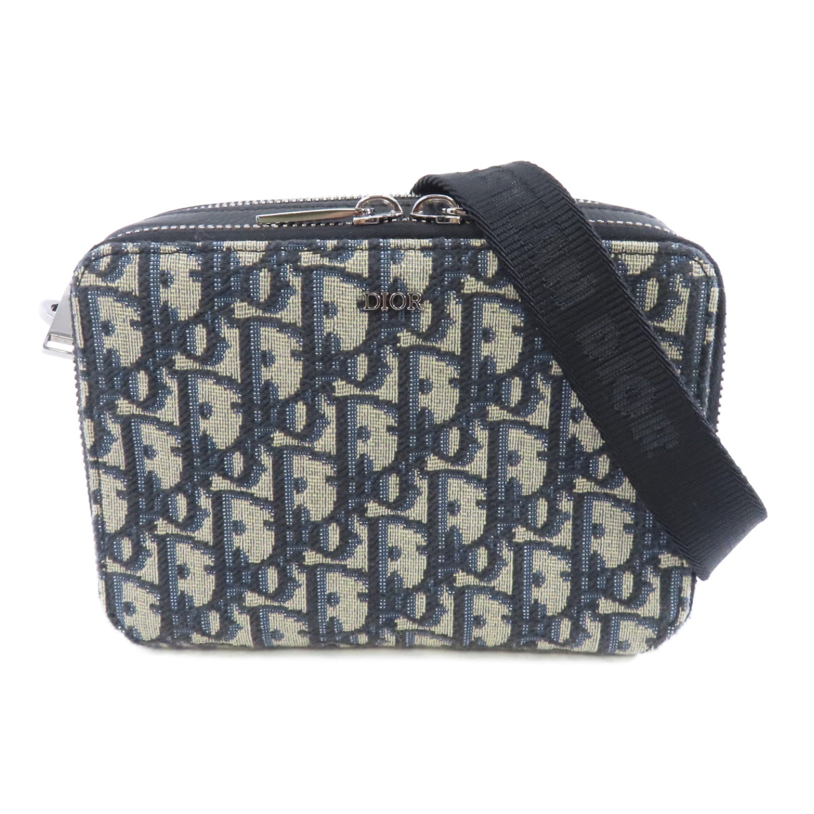 Dior 帆布Zipped Pouch With Strap銀扣肩背袋藍色