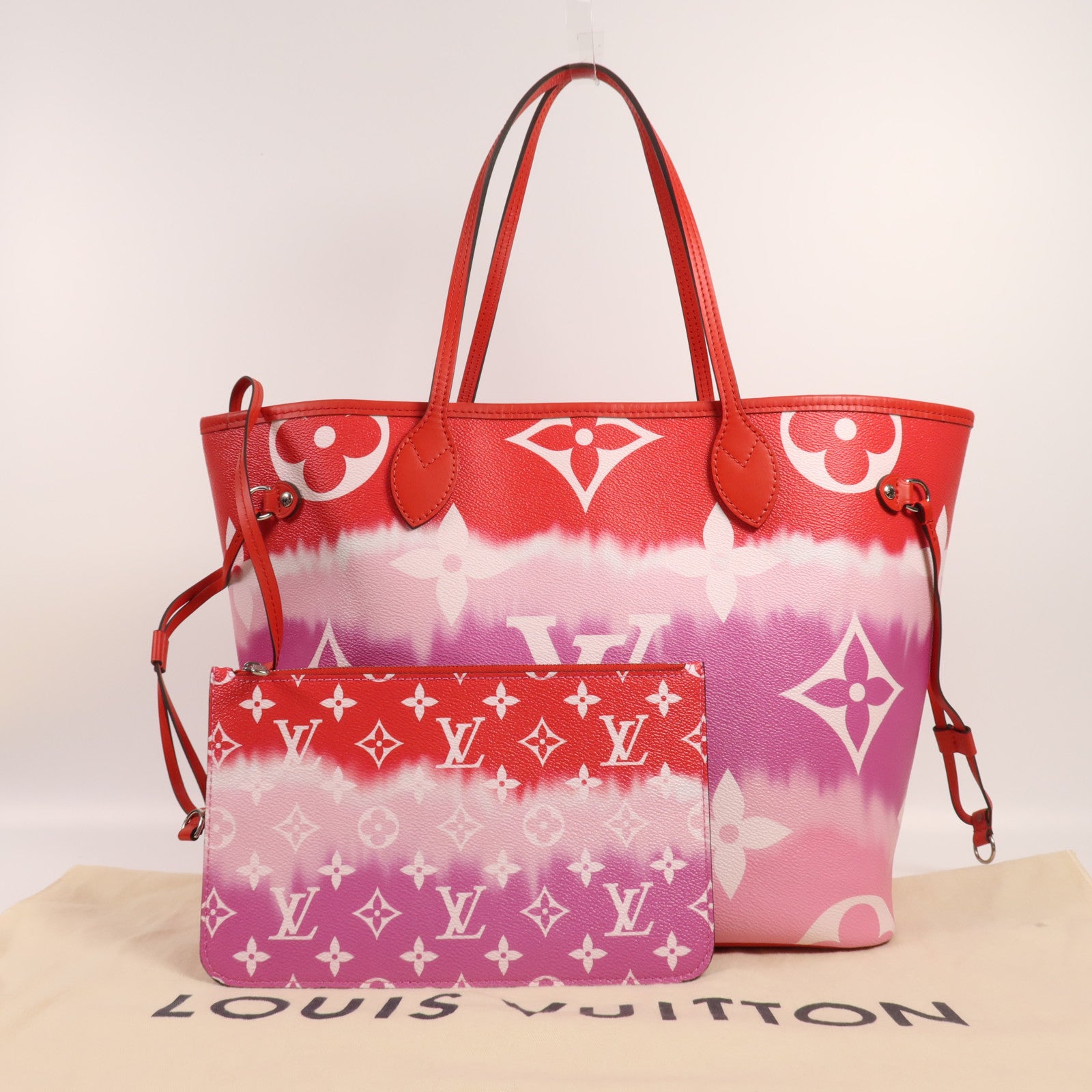 LOUIS VUITTON Monogram Escale Neverfull MM銀扣肩背袋/手挽袋